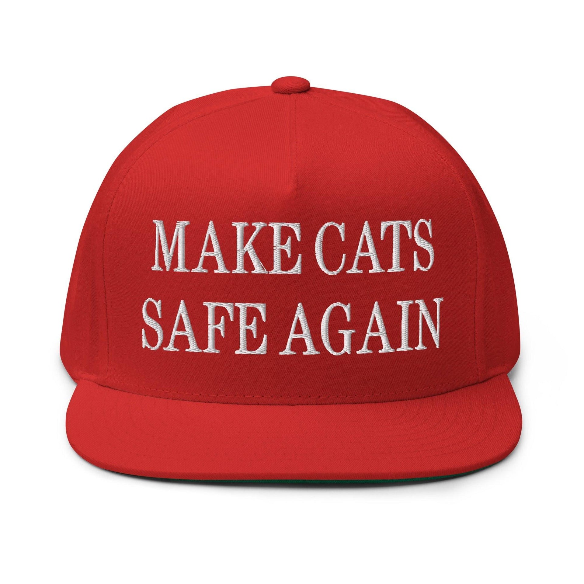 Make Cats Safe Again Embroidered 5 Panel Flat Bill Brim Snapback Hat Red Capital Crowns Make Again Snapback Hats