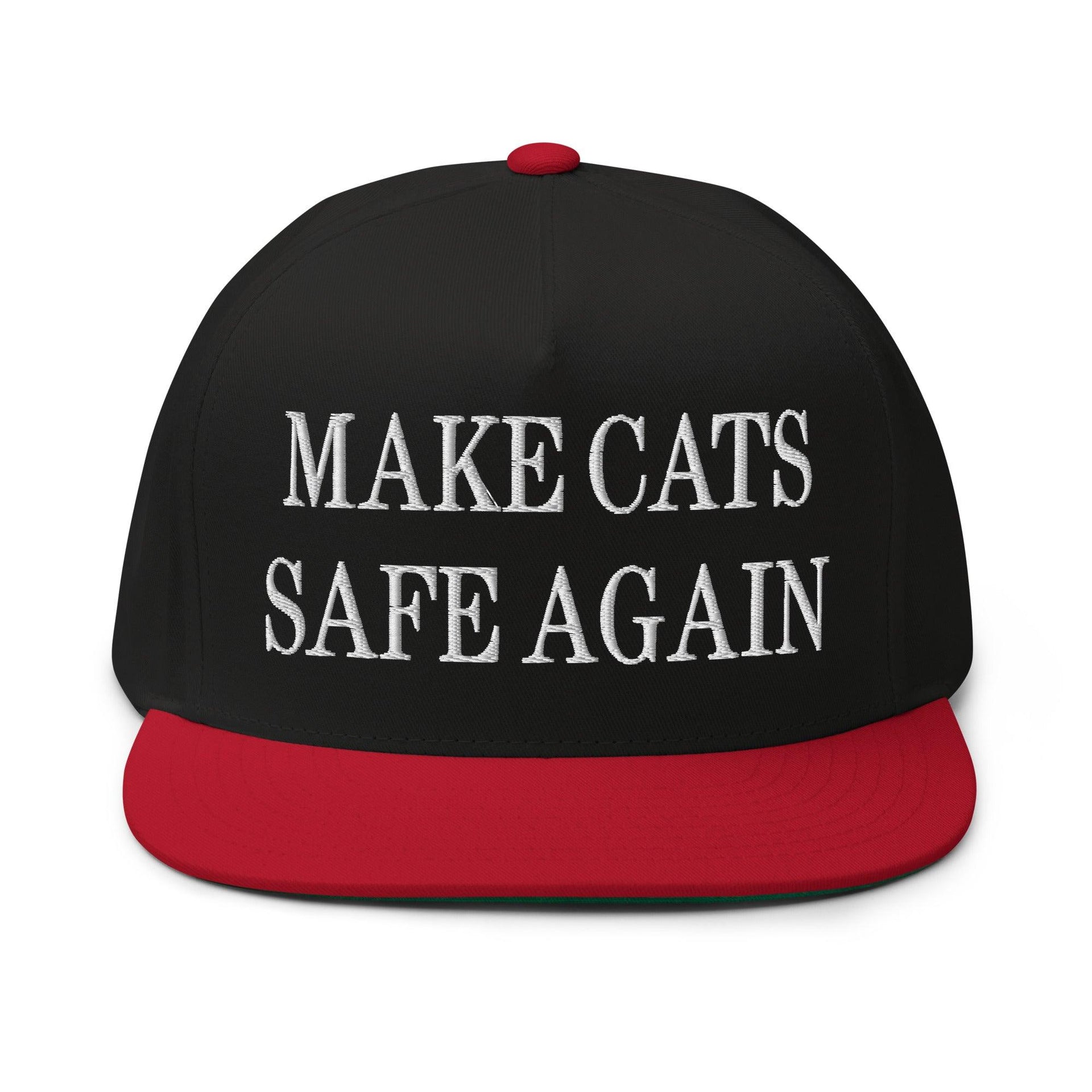 Make Cats Safe Again Embroidered 5 Panel Flat Bill Brim Snapback Hat Black Red Capital Crowns Make Again Snapback Hats