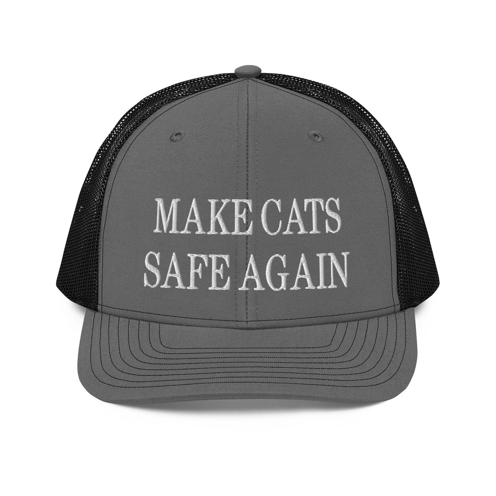 Make Cats Safe Again Embroidered Classic Mesh Trucker Hat Charcoal Black Capital Crowns Make Again Trucker Hats