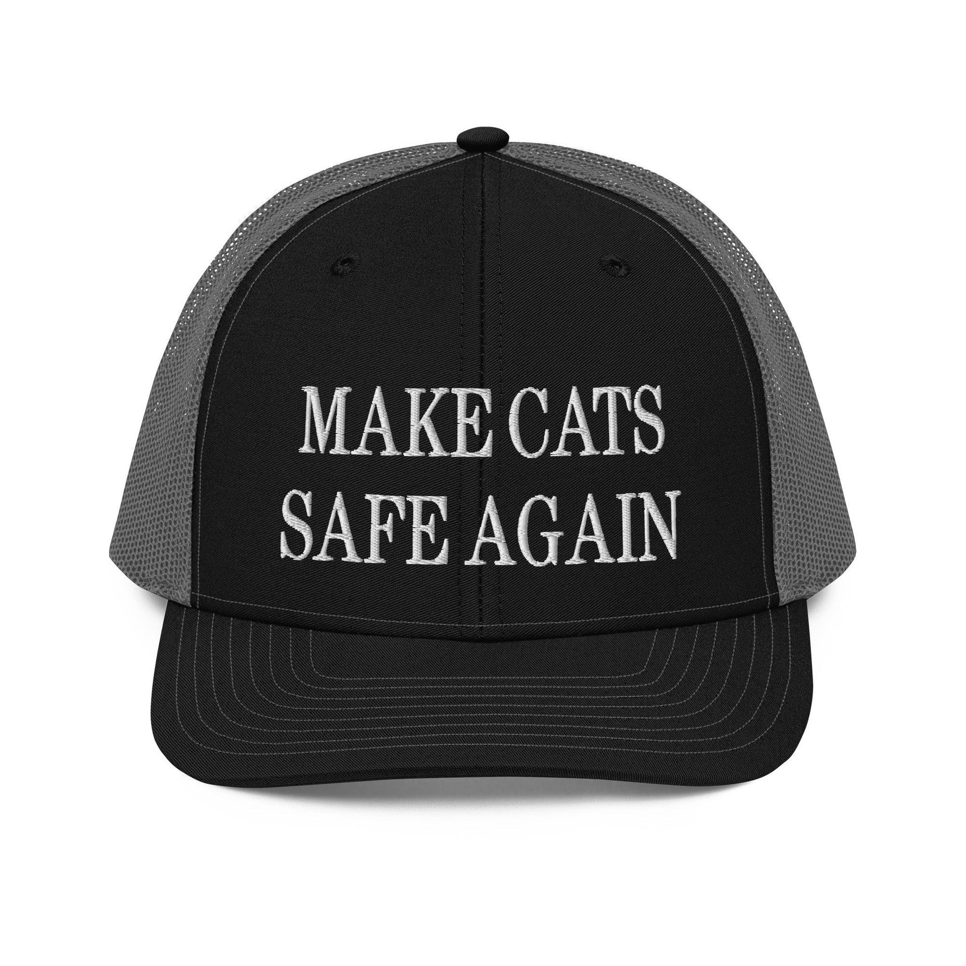 Make Cats Safe Again Embroidered Classic Mesh Trucker Hat Black Charcoal Capital Crowns Make Again Trucker Hats