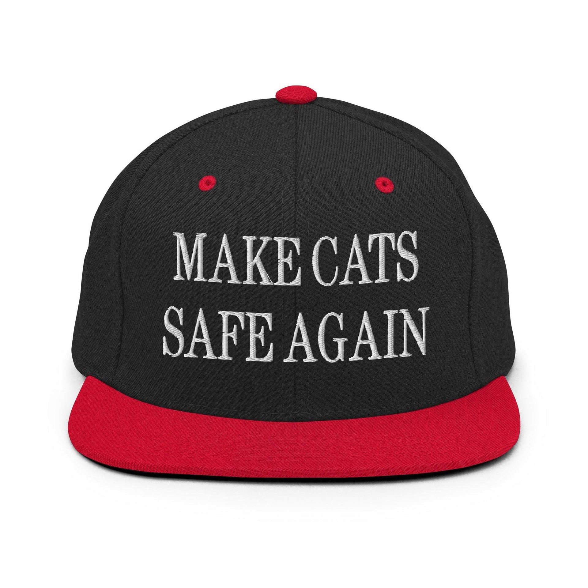 Make Cats Safe Again Embroidered Flat Bill Brim Snapback Hat Black Red Capital Crowns Make Again Snapback Hats