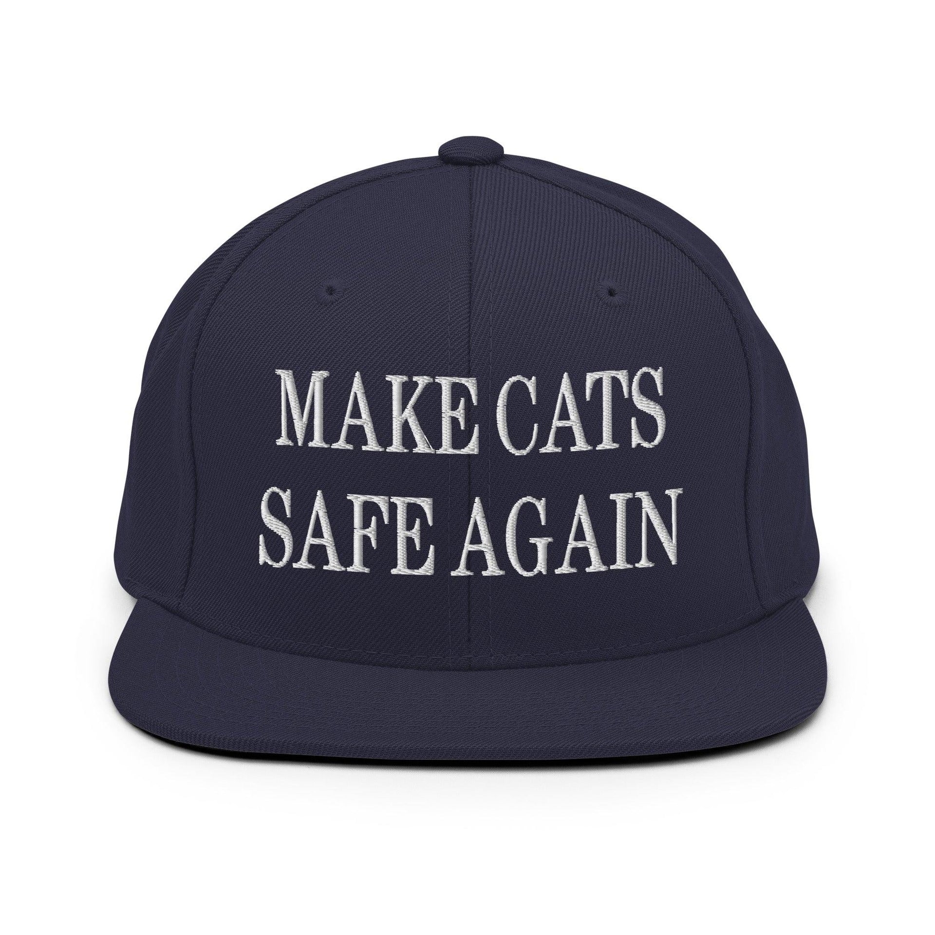 Make Cats Safe Again Embroidered Flat Bill Brim Snapback Hat Navy Capital Crowns Make Again Snapback Hats