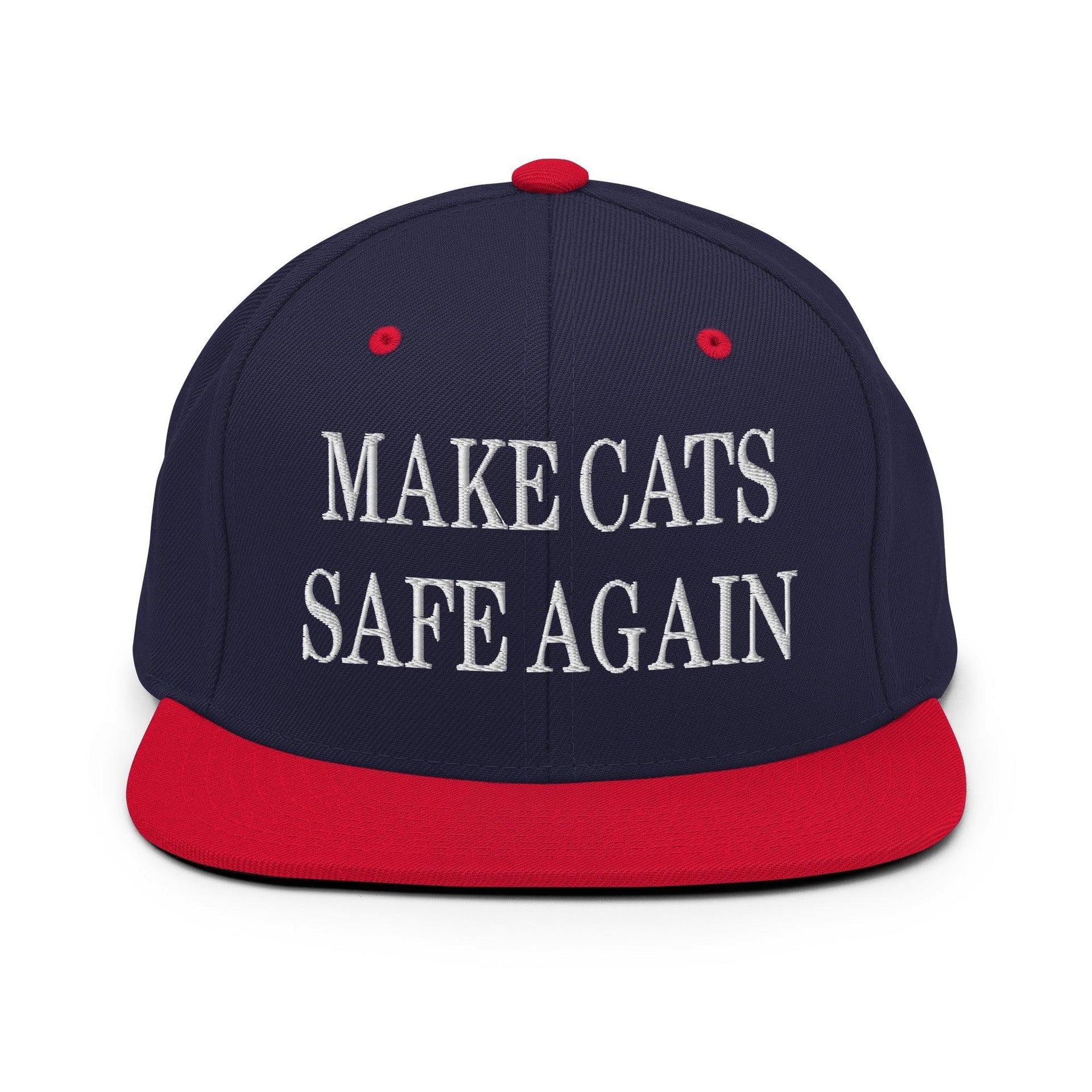 Make Cats Safe Again Embroidered Flat Bill Brim Snapback Hat Navy Red Capital Crowns Make Again Snapback Hats