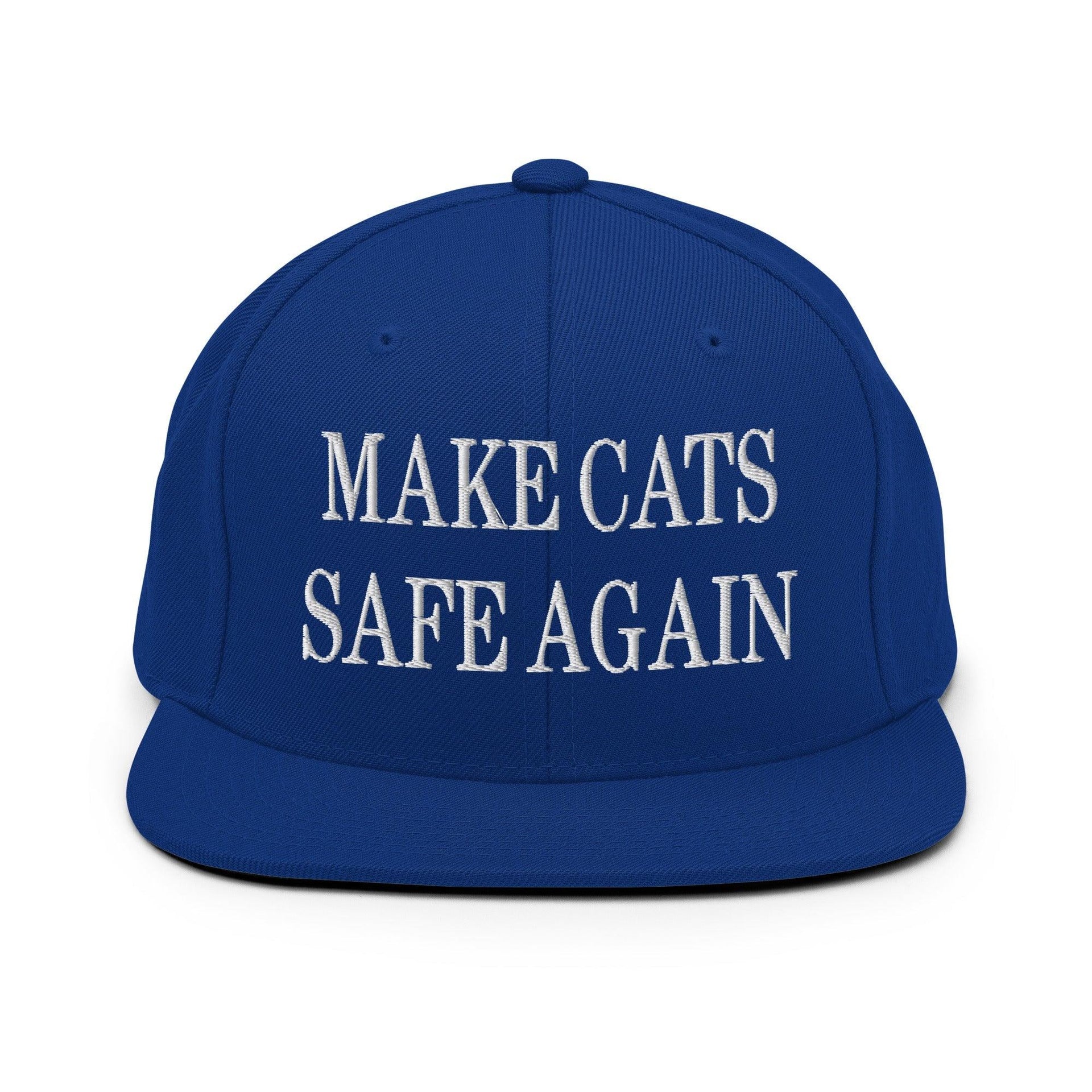 Make Cats Safe Again Embroidered Flat Bill Brim Snapback Hat Royal Blue Capital Crowns Make Again Snapback Hats