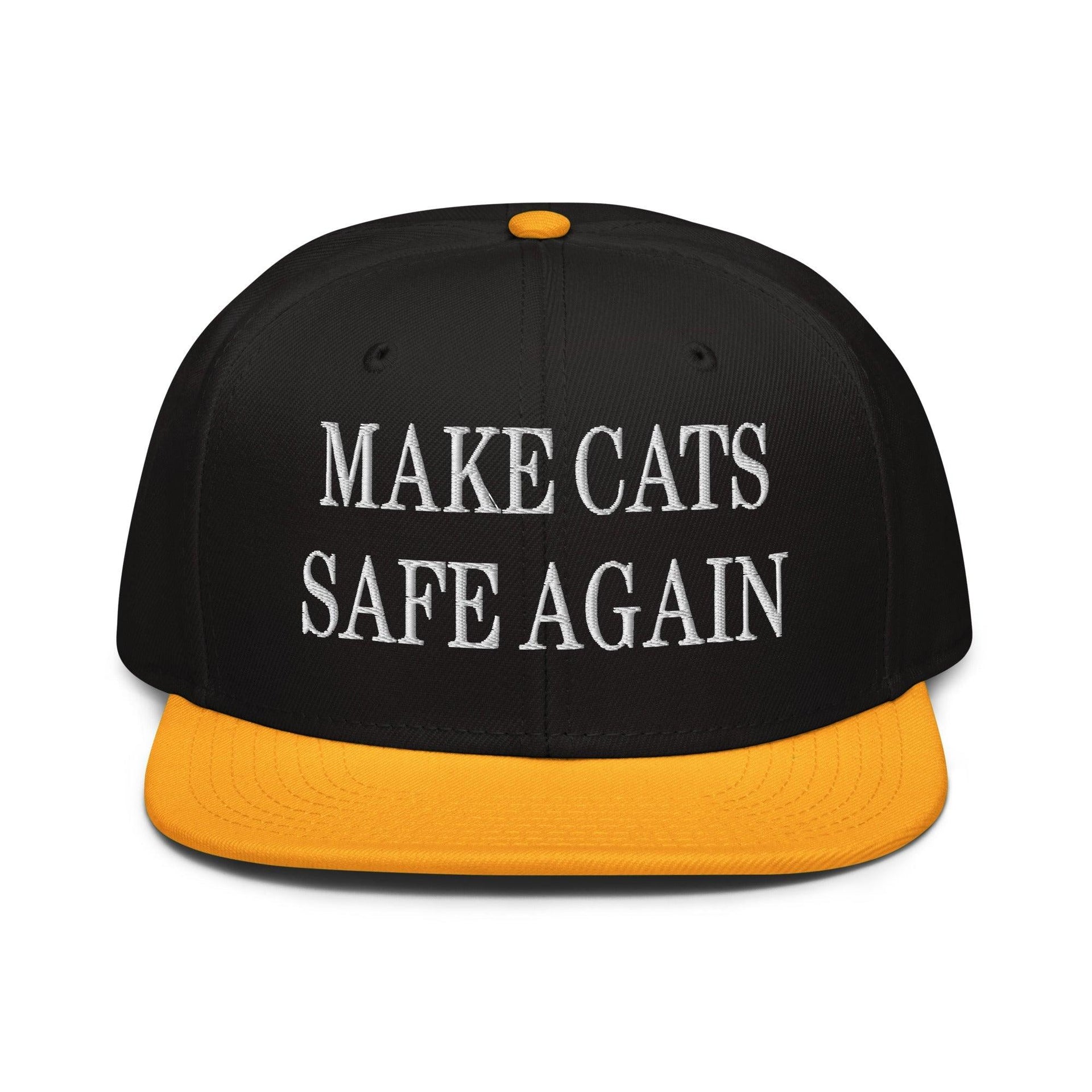 Make Cats Safe Again Embroidered Flat Brim Bill Snapback Hat Gold Black Black Capital Crowns Make Again Snapback Hats