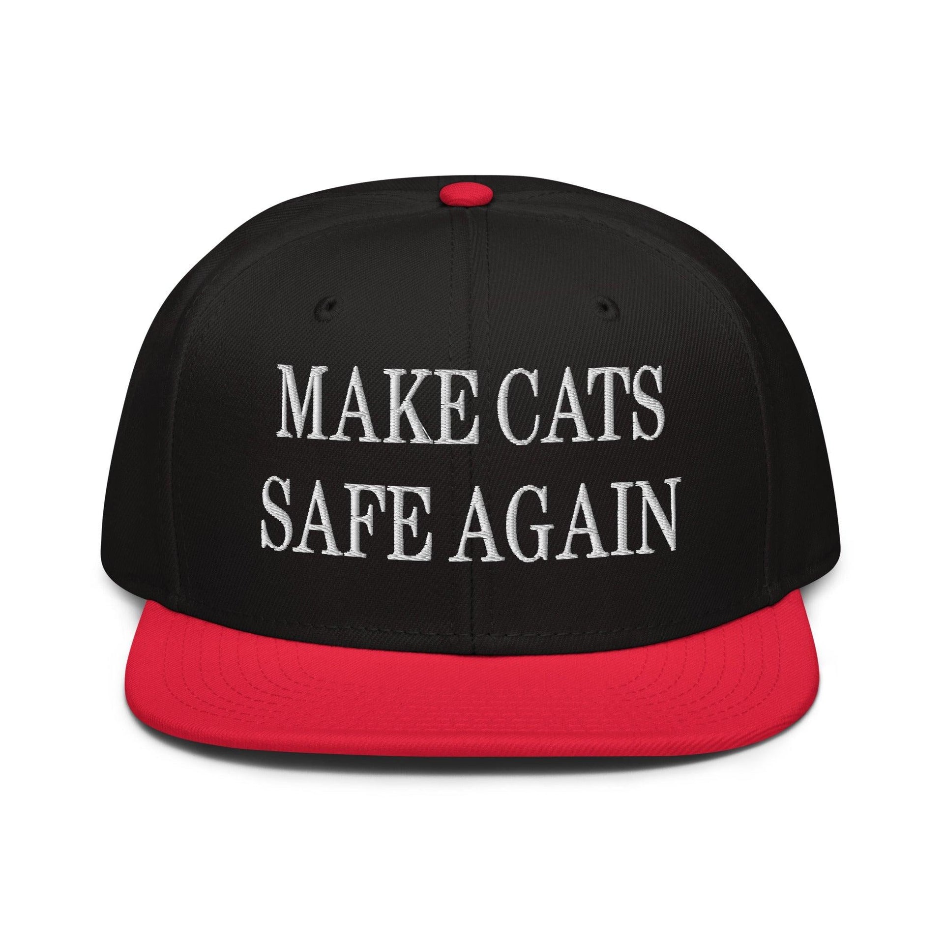 Make Cats Safe Again Embroidered Flat Brim Bill Snapback Hat Red Black Black Capital Crowns Make Again Snapback Hats