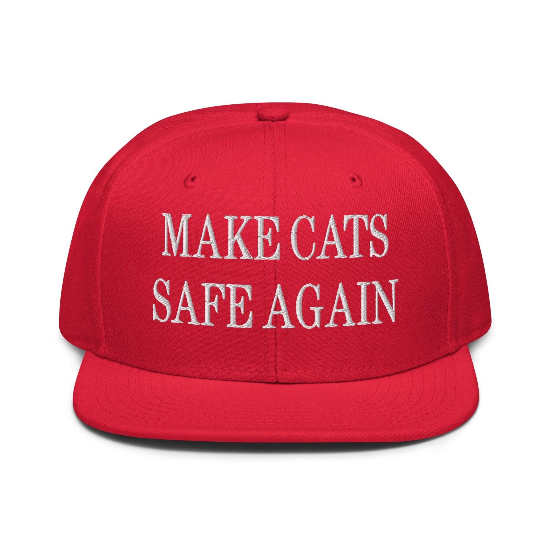 Make Cats Safe Again Embroidered Flat Brim Bill Snapback Hat Red Capital Crowns Make Again Snapback Hats