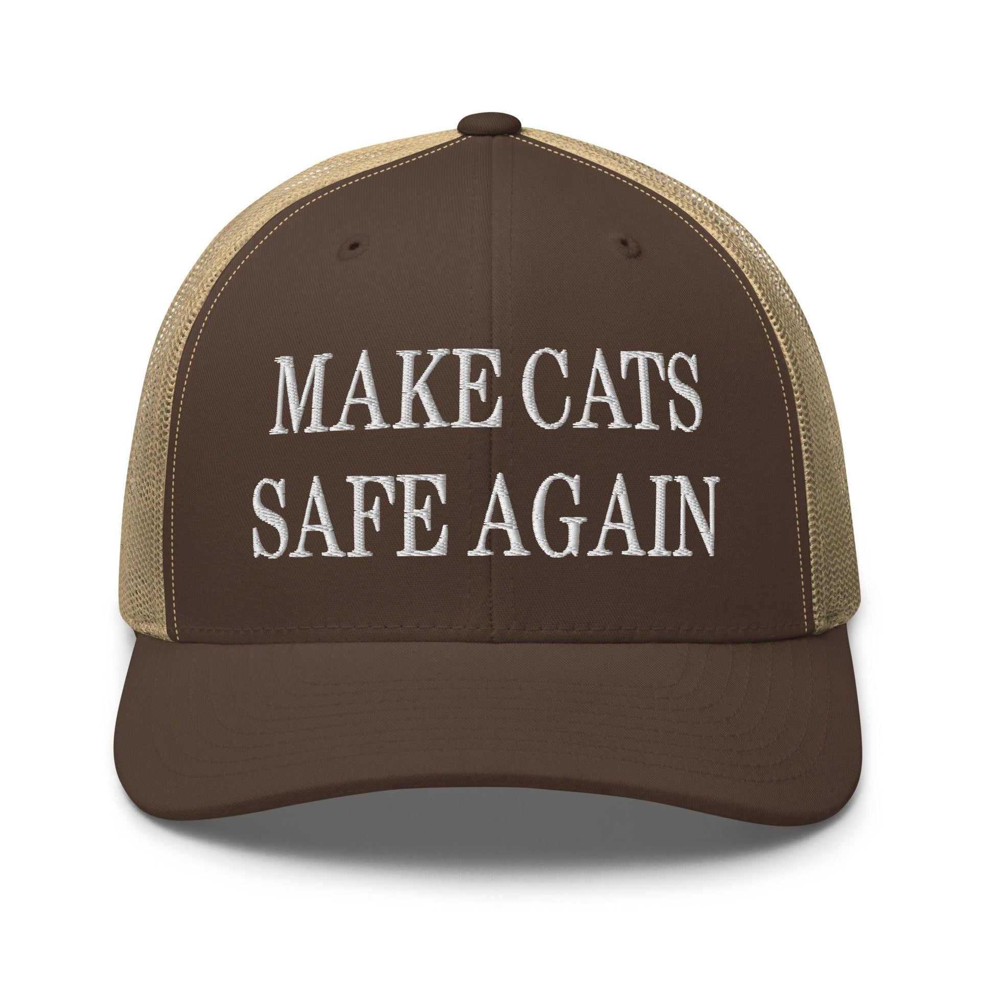 Make Cats Safe Again Embroidered Mesh Trucker Hat Brown Khaki Capital Crowns Make Again Trucker Hats