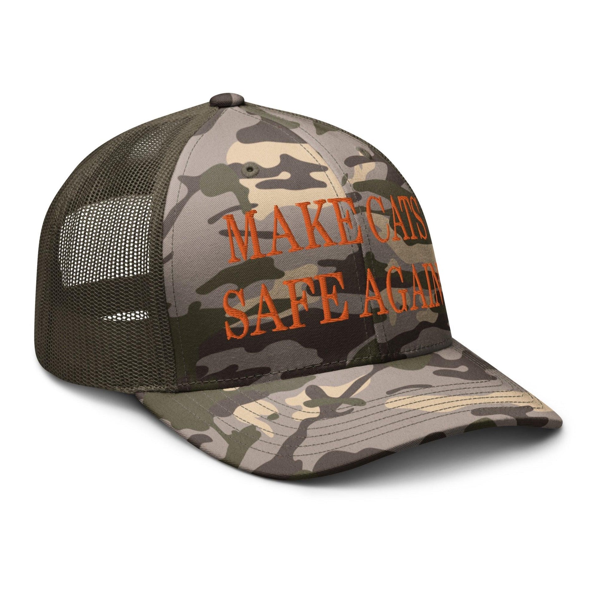 Make Cats Safe Again Embroidered Orange Camo Trucker Hat Capital Crowns Make Again Orange Camo Trucker Hats