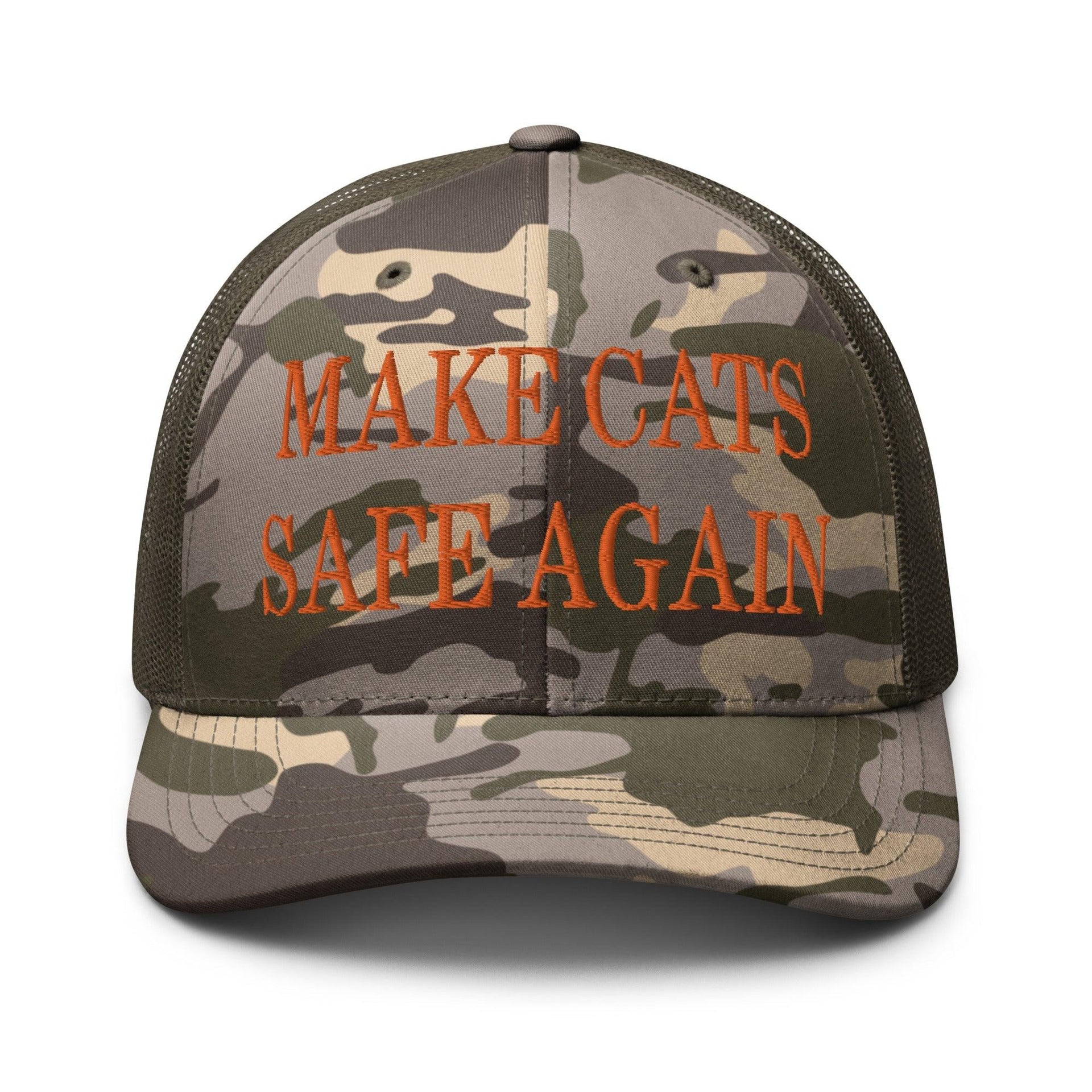 Make Cats Safe Again Embroidered Orange Camo Trucker Hat Camo Olive Capital Crowns Make Again Orange Camo Trucker Hats