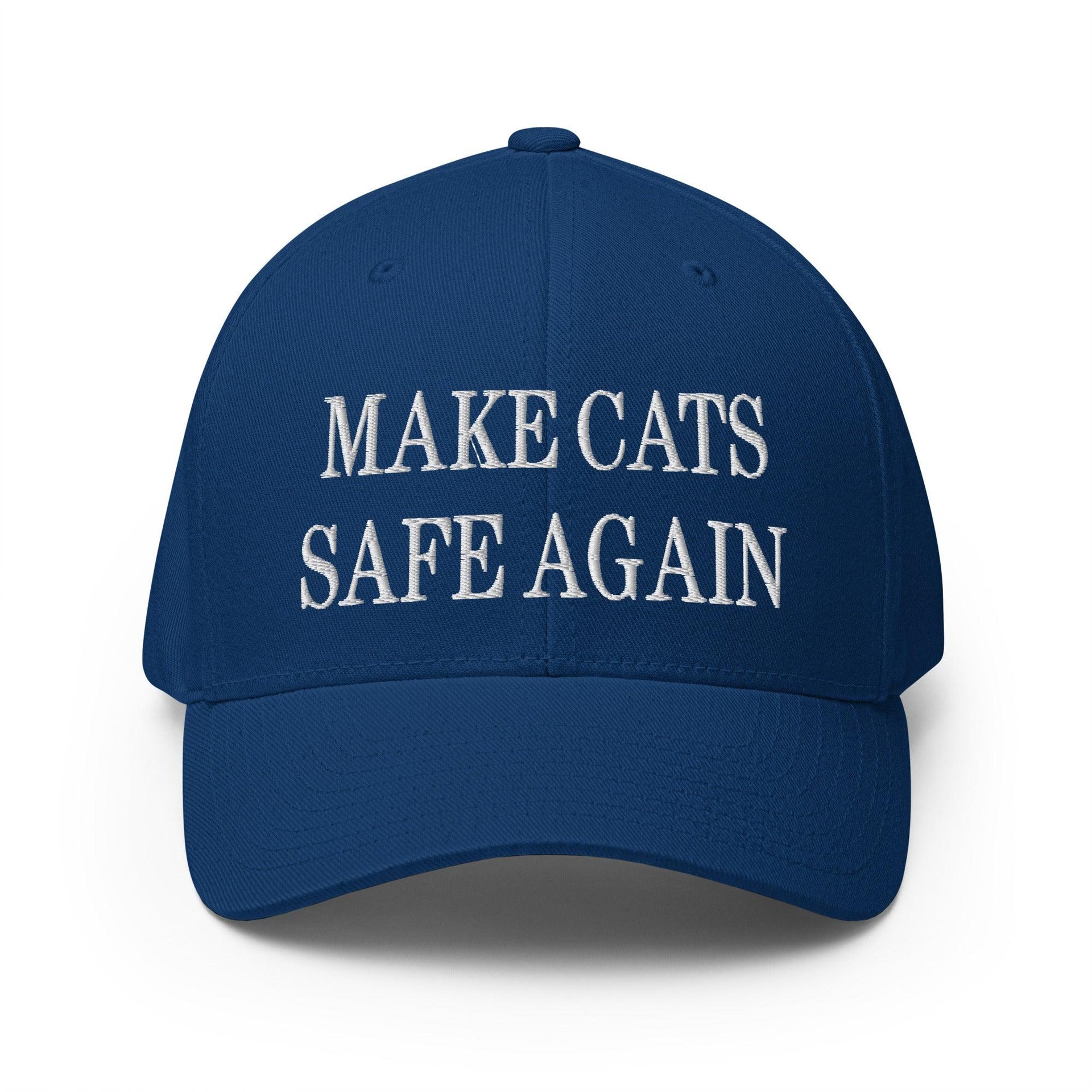 Make Cats Safe Again Embroidered Stretch Fit Baseball Hat Royal Blue Capital Crowns Make Again Stretch Fit
