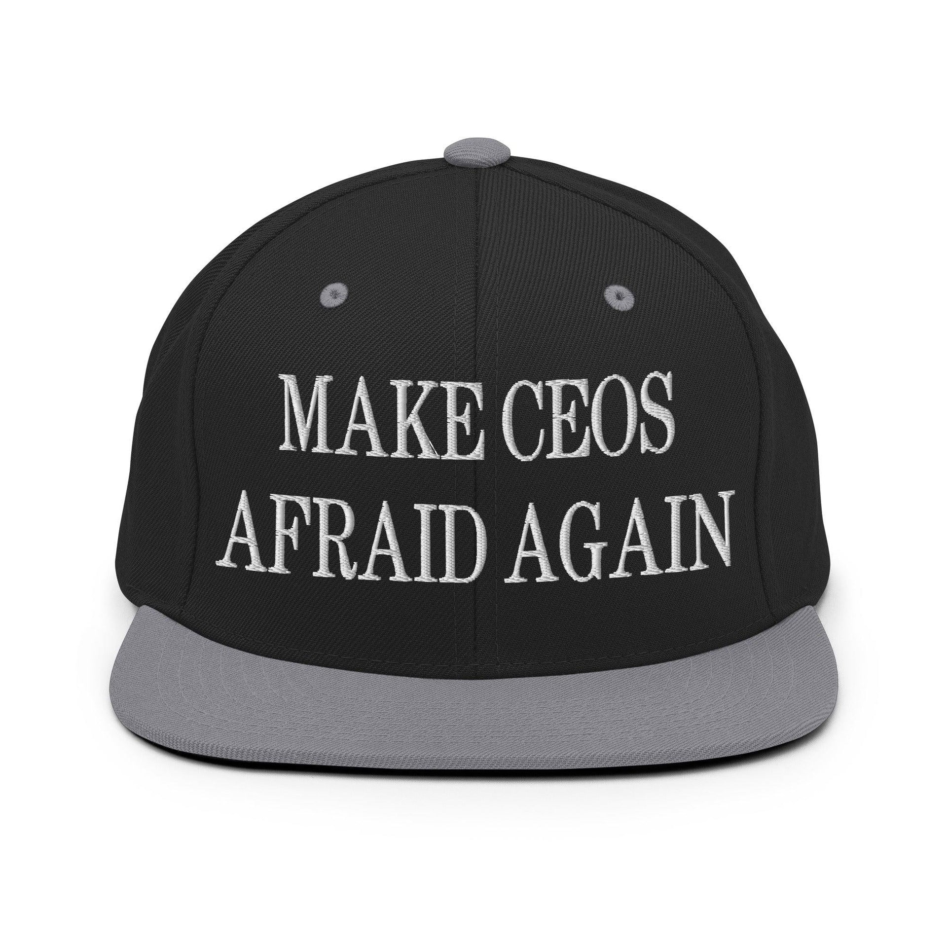 Make CEOs Afraid Again Embroidered Flat Bill Brim Snapback Hat Black Silver Capital Crowns LADs Make Again Snapback Hats