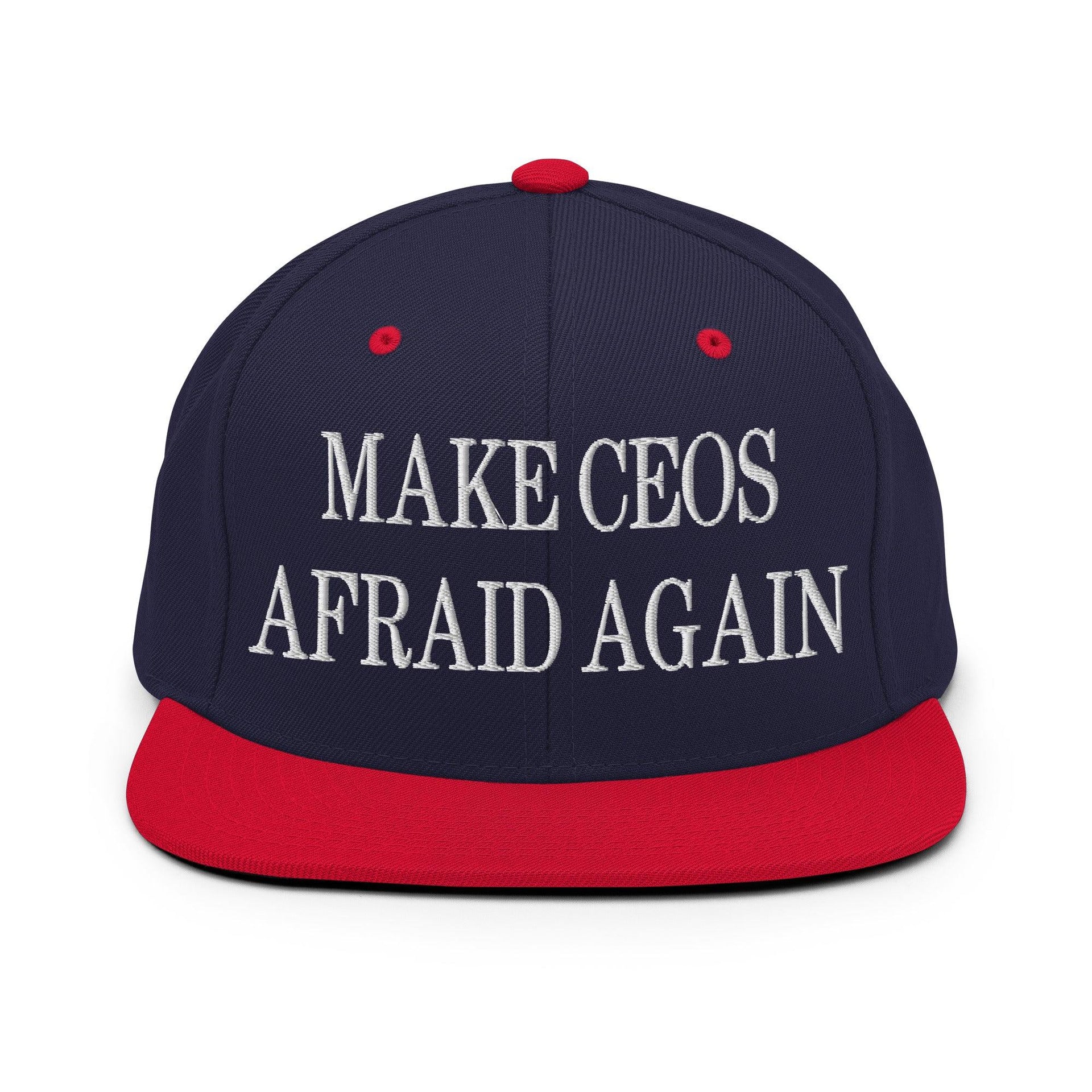 Make CEOs Afraid Again Embroidered Flat Bill Brim Snapback Hat Navy Red Capital Crowns LADs Make Again Snapback Hats
