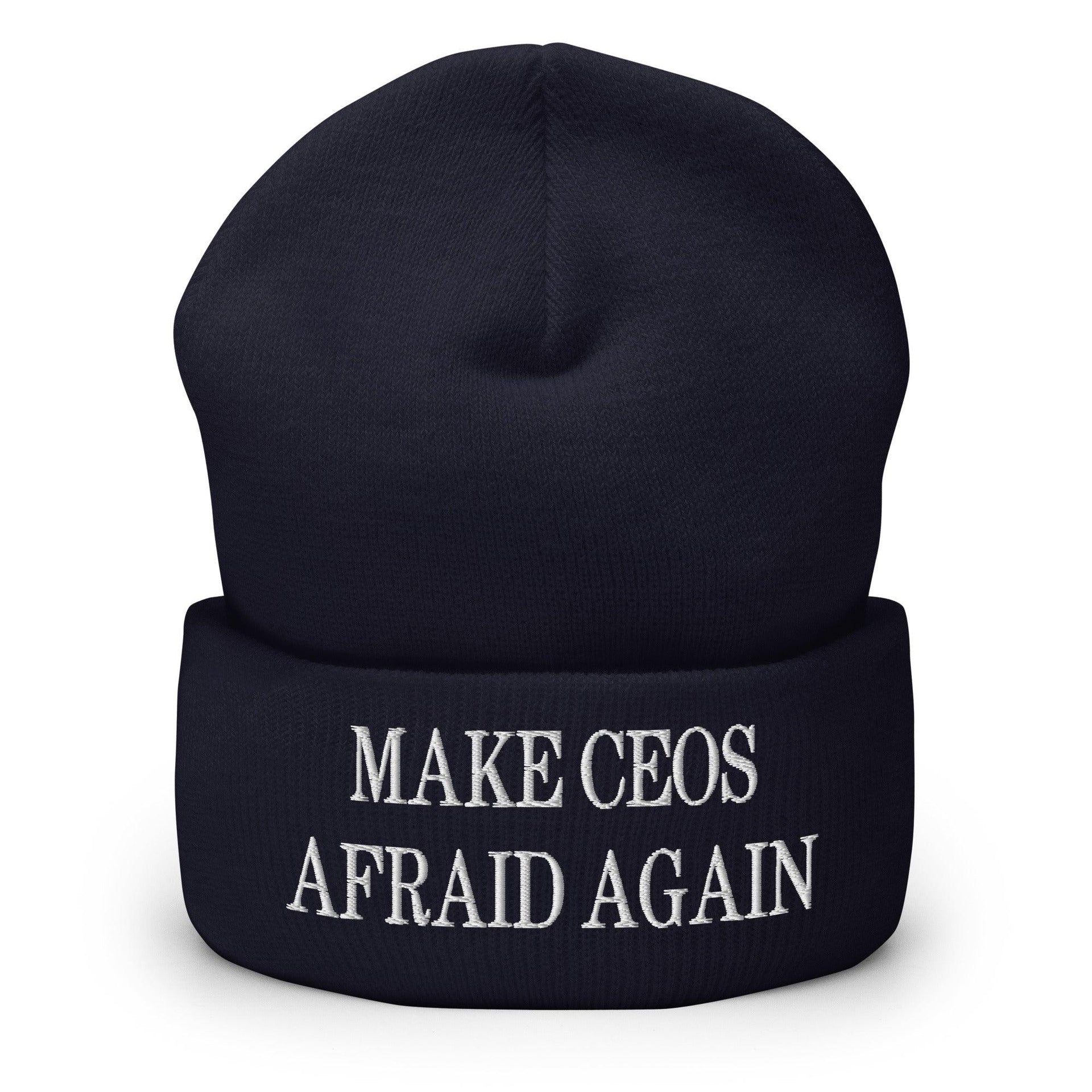 Make CEOs Afraid Again Embroidered Knit Cuffed Beanie Navy Beanies Capital Crowns LADs Make Again