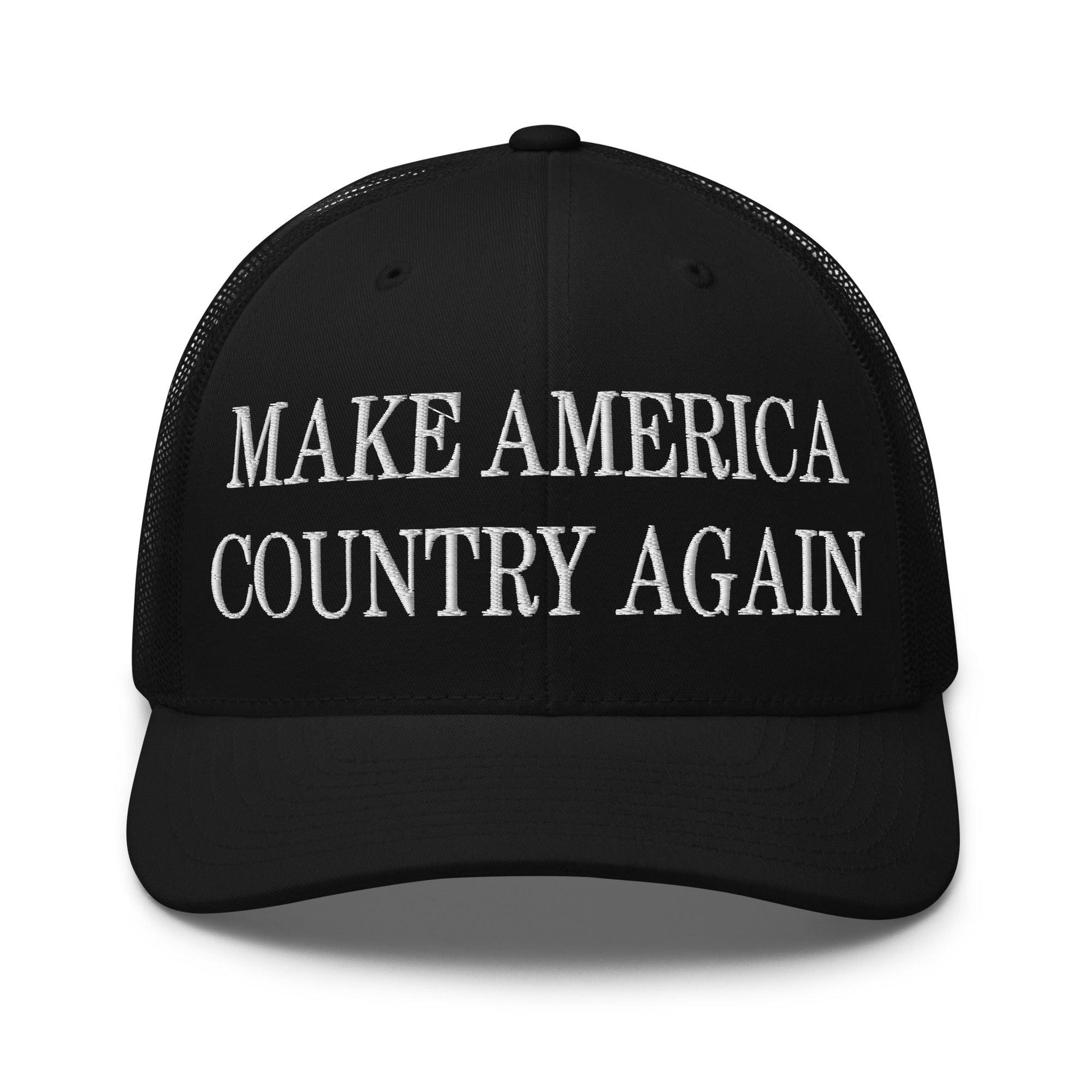 Make Us Country Again Embroidered Mesh Trucker Hat Black Capital Crowns Make Again Trucker Hats