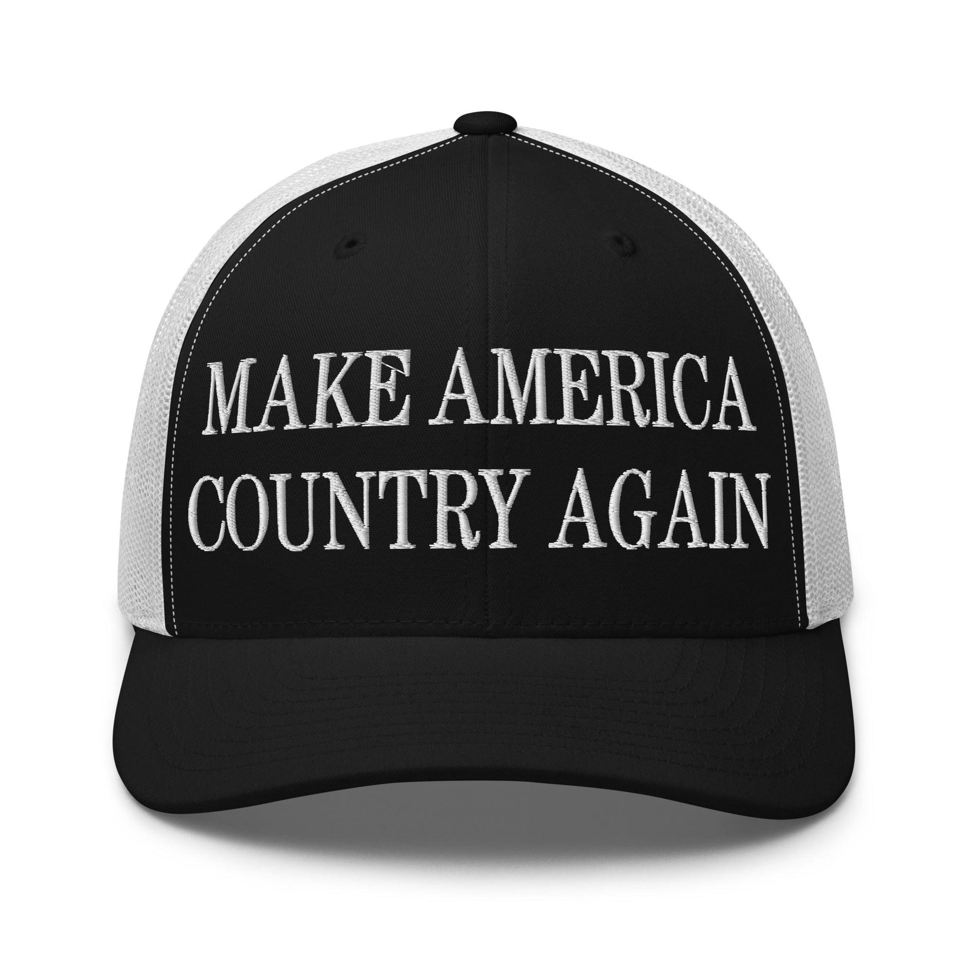 Make Us Country Again Embroidered Mesh Trucker Hat Black White Capital Crowns Make Again Trucker Hats