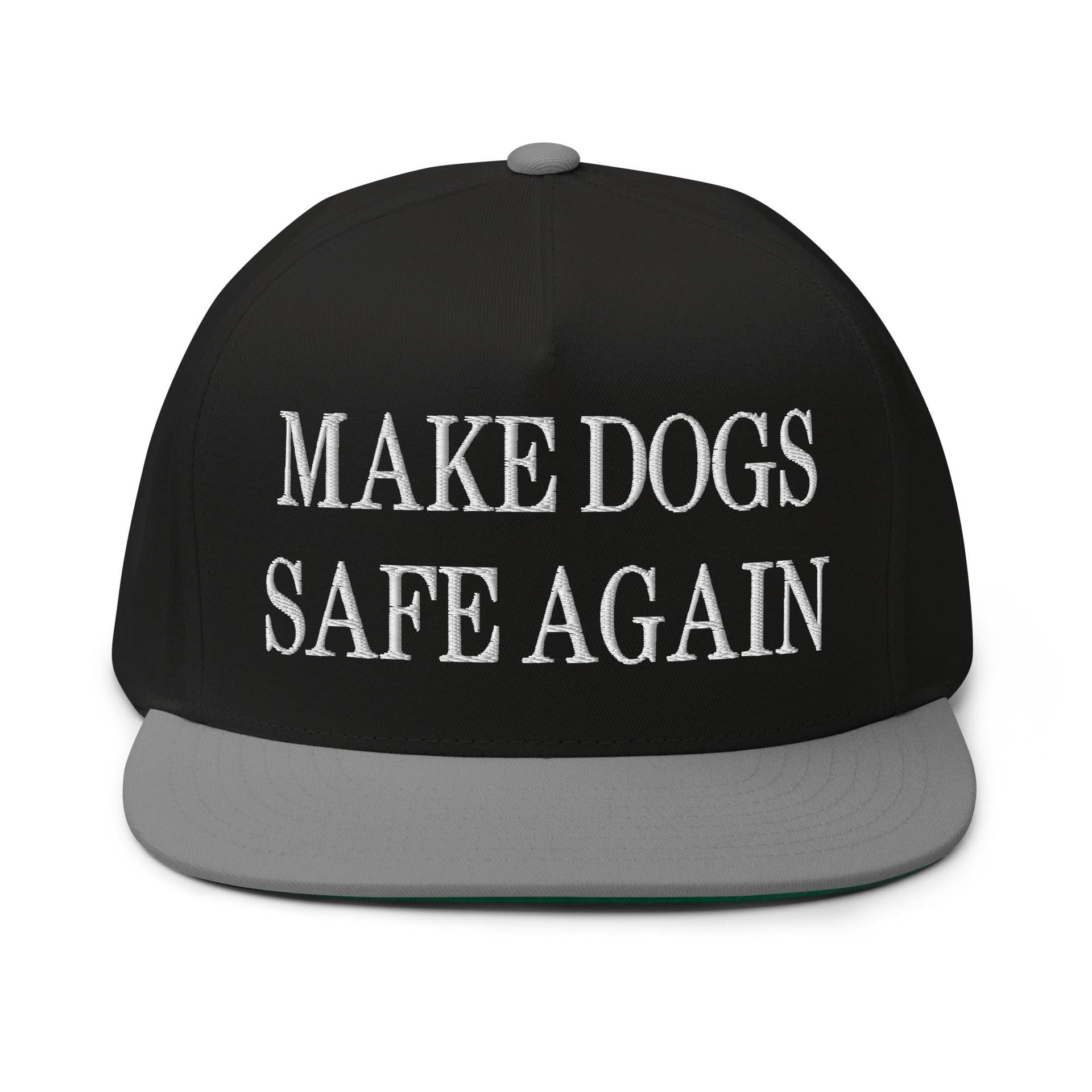 Make Dogs Safe Again Embroidered 5 Panel Flat Bill Brim Snapback Hat Black Grey Capital Crowns Make Again Snapback Hats