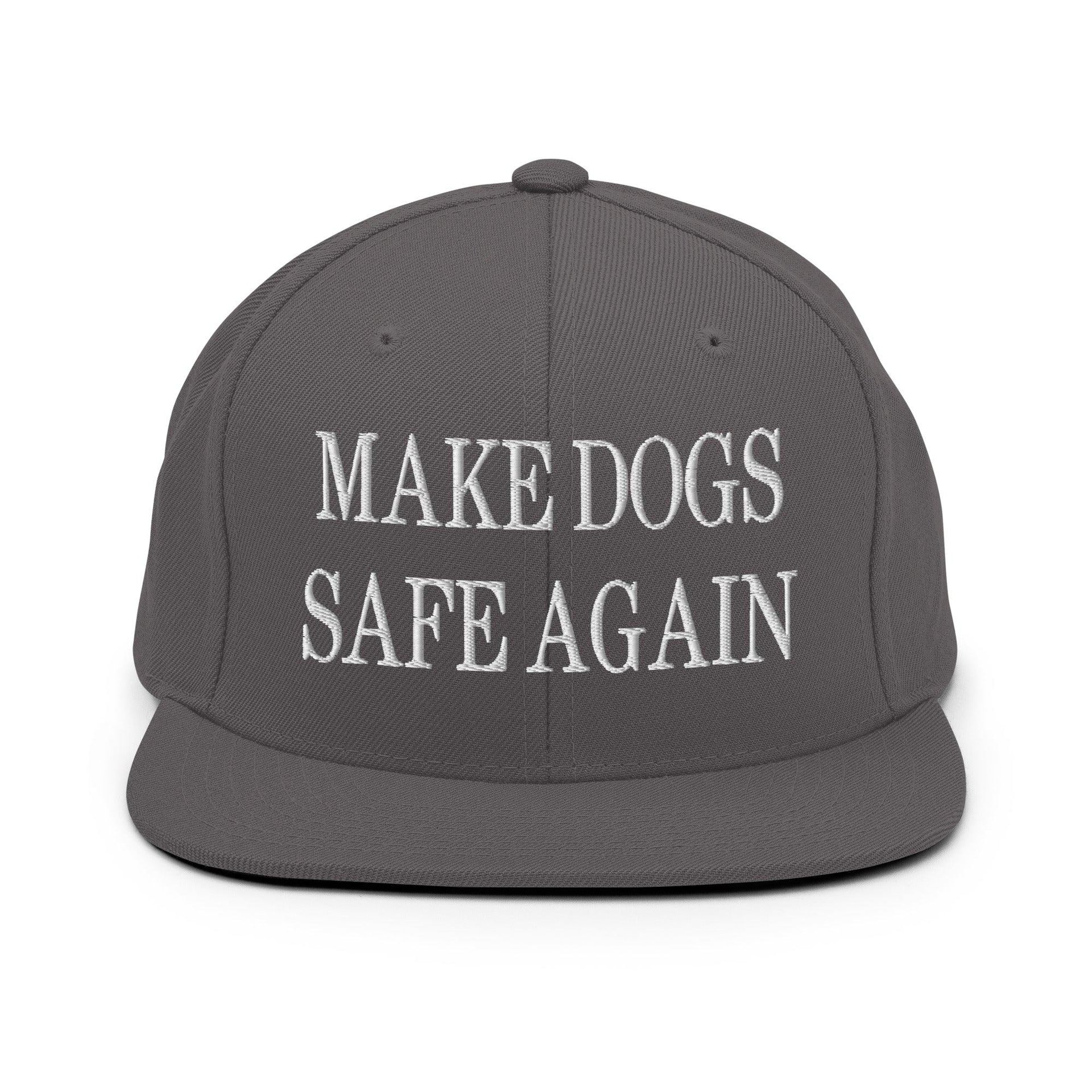 Make Dogs Safe Again Embroidered Flat Bill Brim Snapback Hat Dark Grey Capital Crowns Make Again Snapback Hats