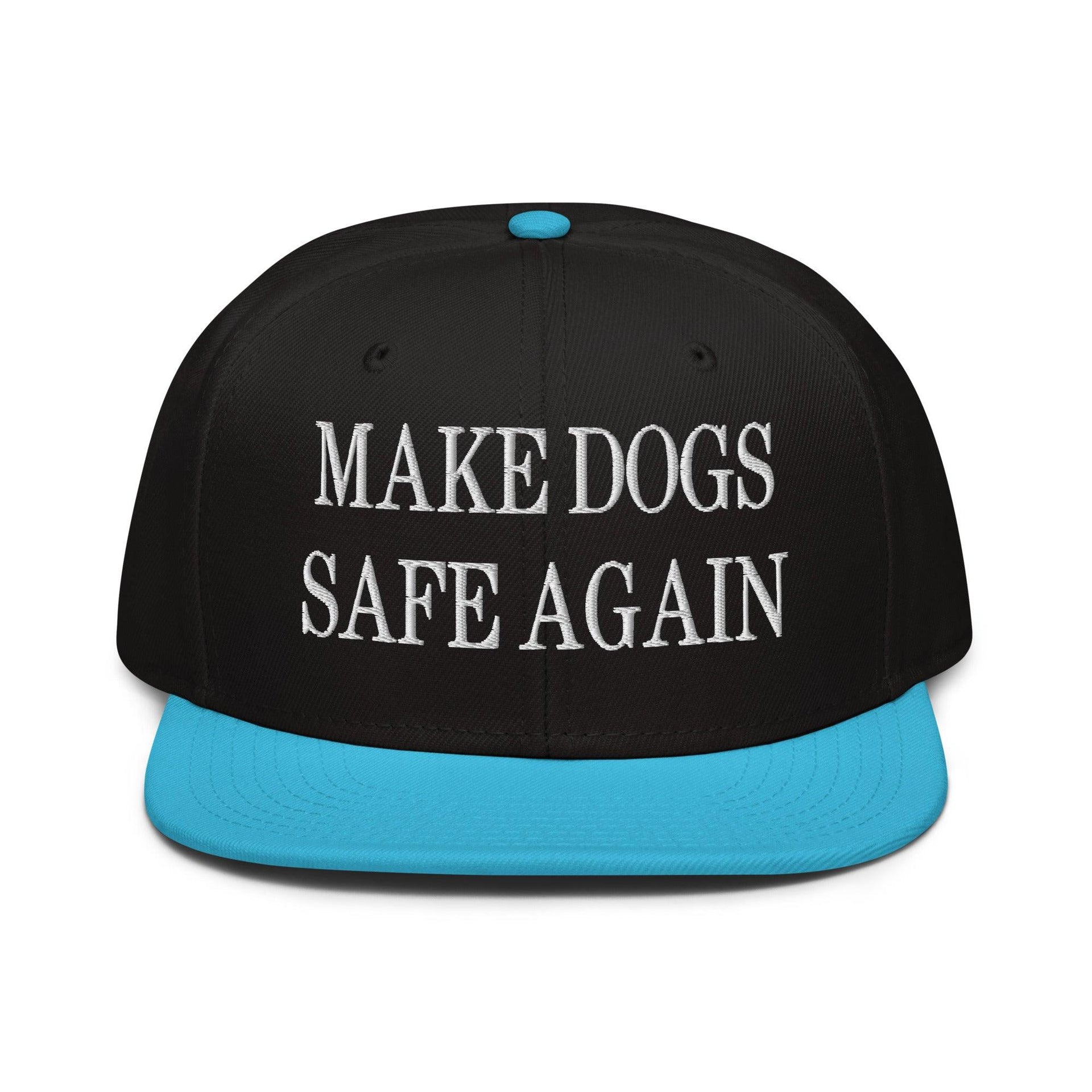 Make Dogs Safe Again Embroidered Flat Brim Bill Snapback Hat Aqua blue Black Black Capital Crowns Make Again Snapback Hats