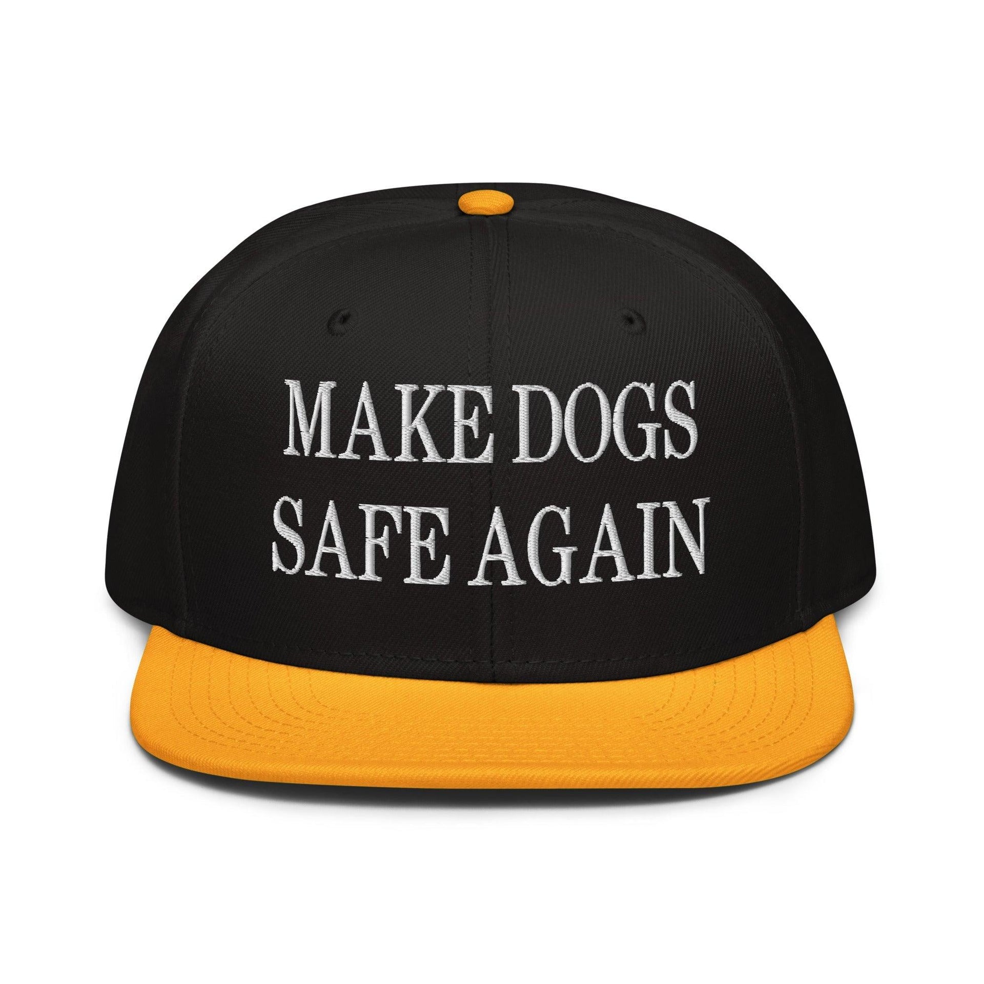 Make Dogs Safe Again Embroidered Flat Brim Bill Snapback Hat Gold Black Black Capital Crowns Make Again Snapback Hats