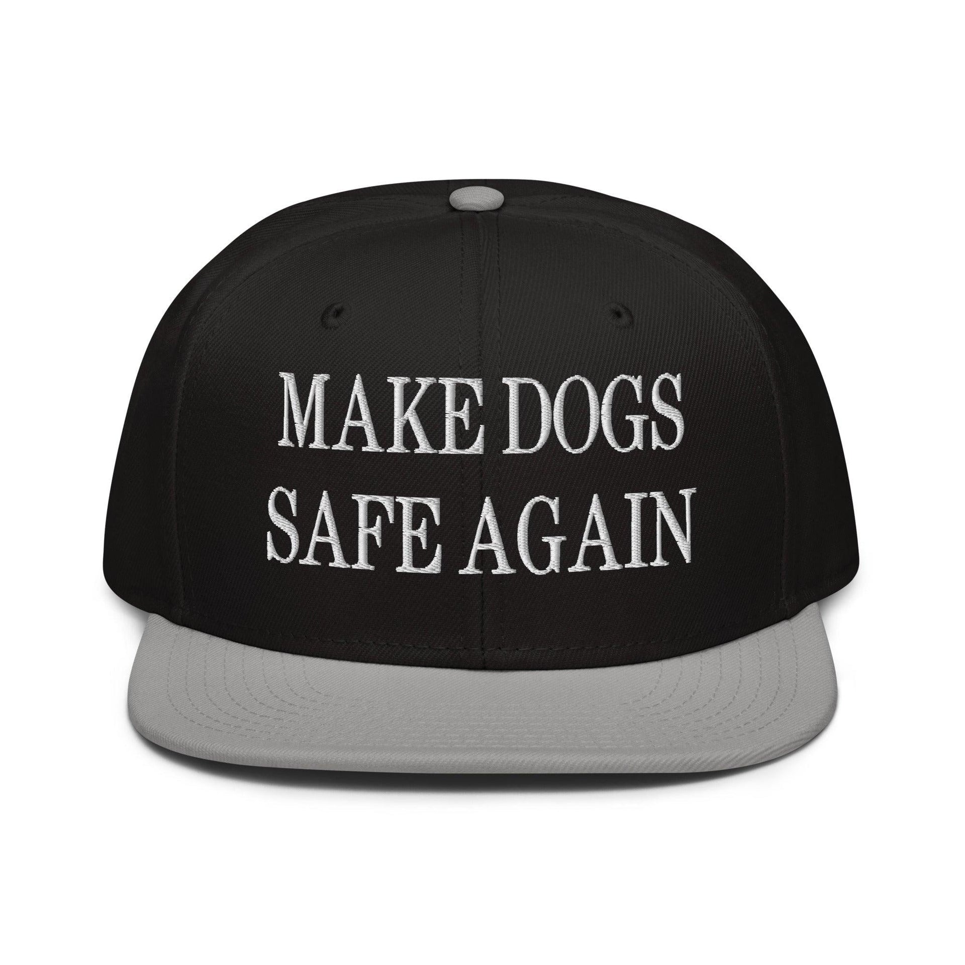 Make Dogs Safe Again Embroidered Flat Brim Bill Snapback Hat Gray Black Black Capital Crowns Make Again Snapback Hats