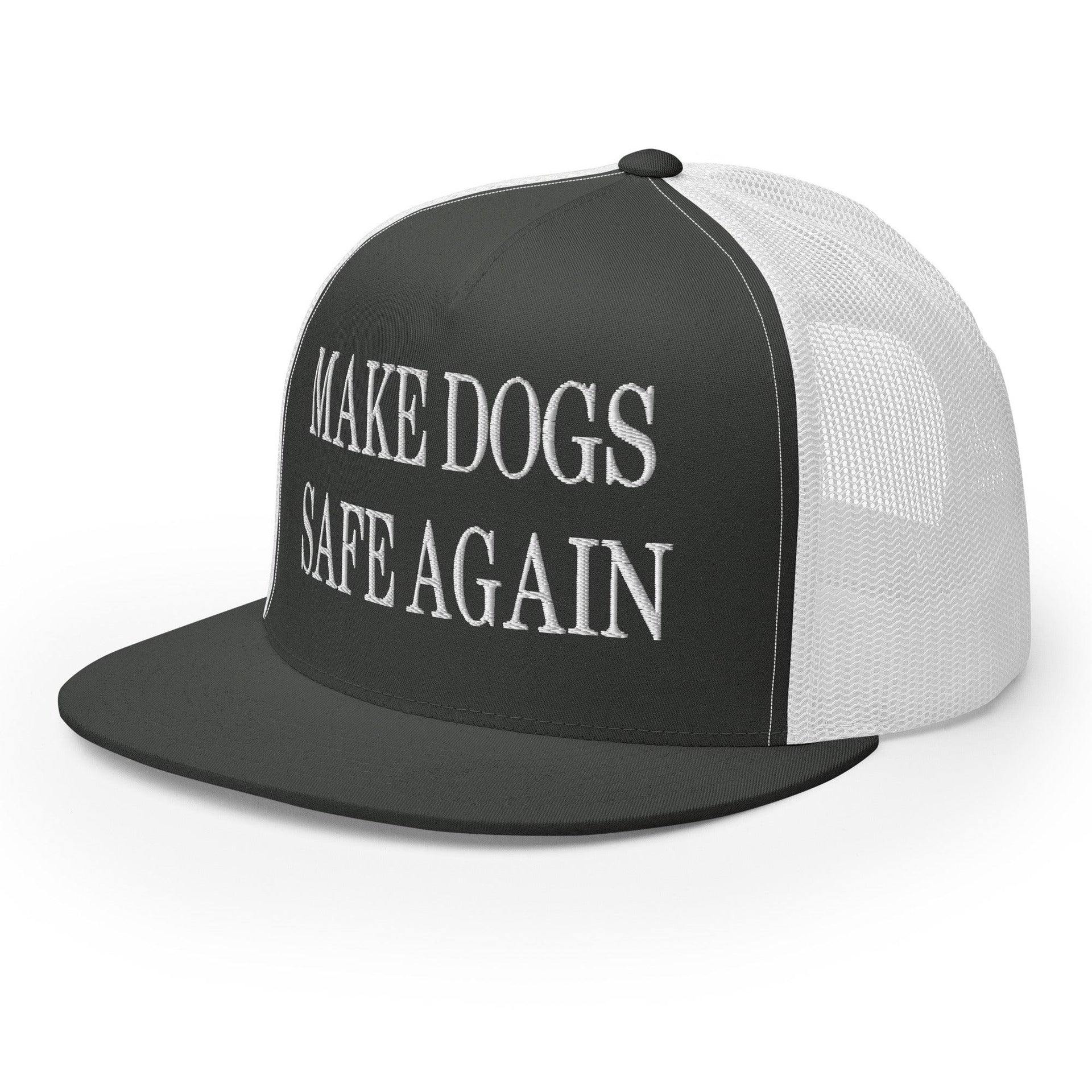 Make Dogs Safe Again Embroidered Mesh Flat Bill Brim Trucker Hat Capital Crowns Make Again Trucker Hats