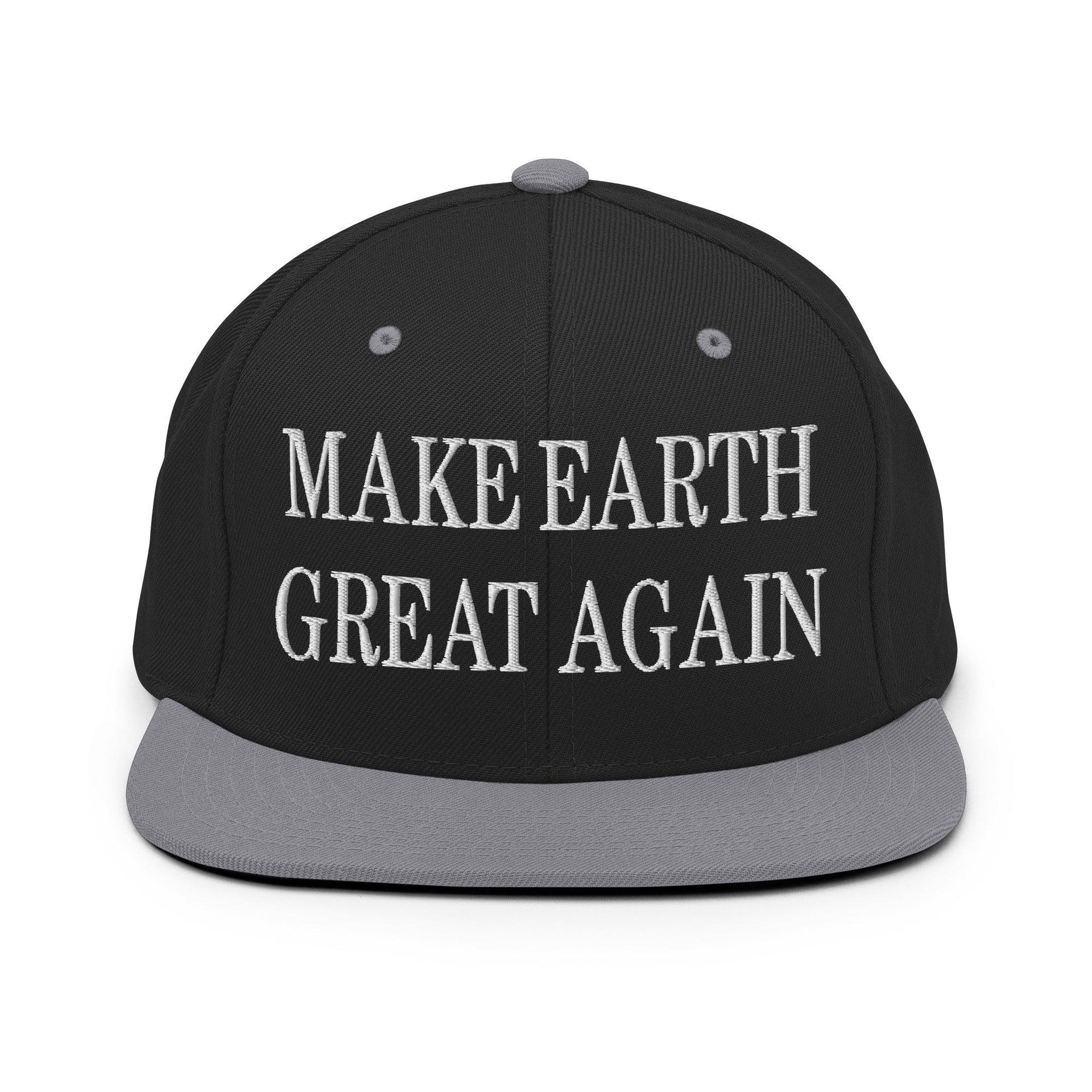 Make Earth Great Again Embroidered Flat Bill Brim Snapback Hat Black Silver Capital Crowns LADs Make Again