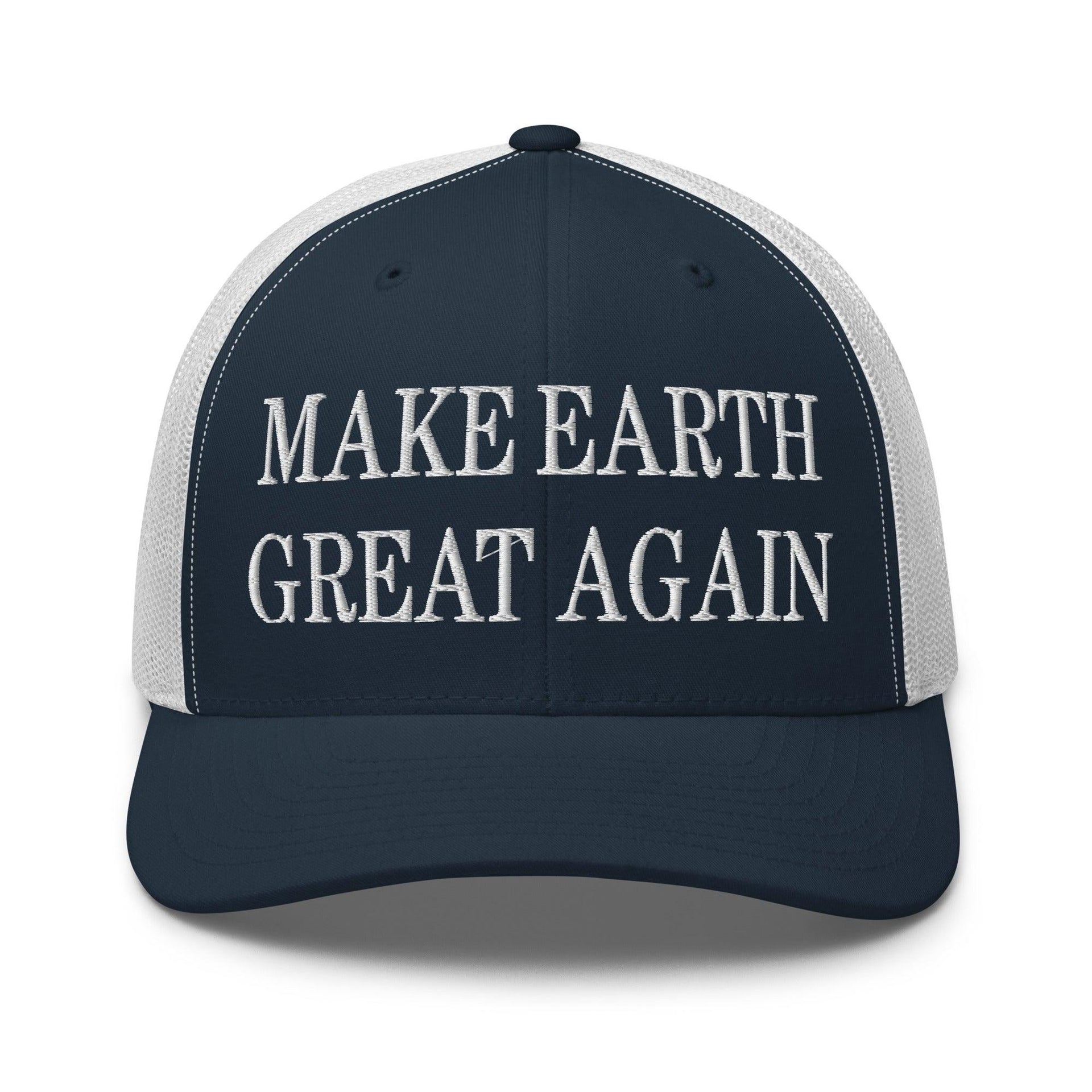 Make Earth Great Again Embroidered Mesh Trucker Hat Navy White Capital Crowns LADs Make Again Trucker Hats