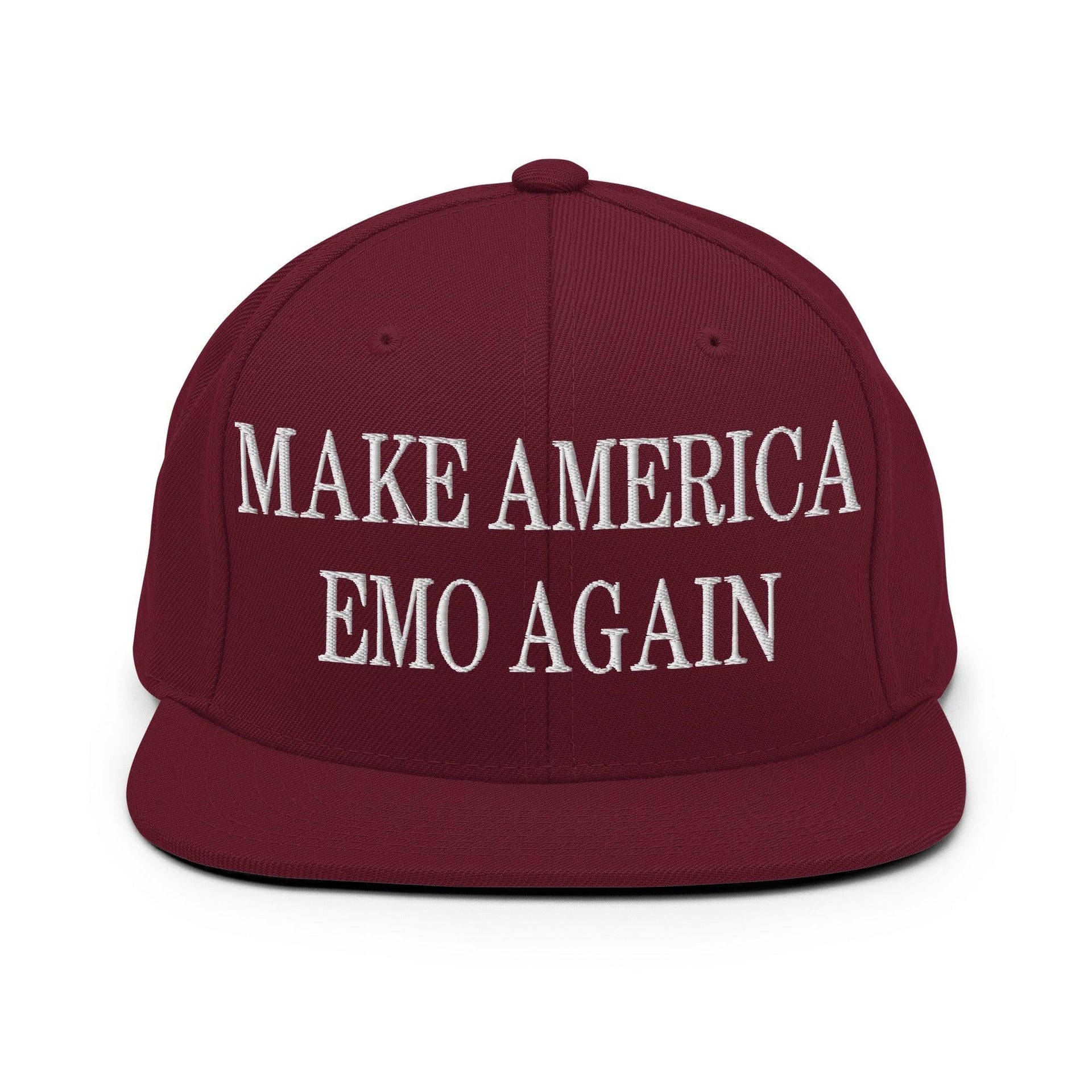 Make Us Emo Again Embroidered Flat Bill Brim Snapback Hat Maroon Capital Crowns Make Again