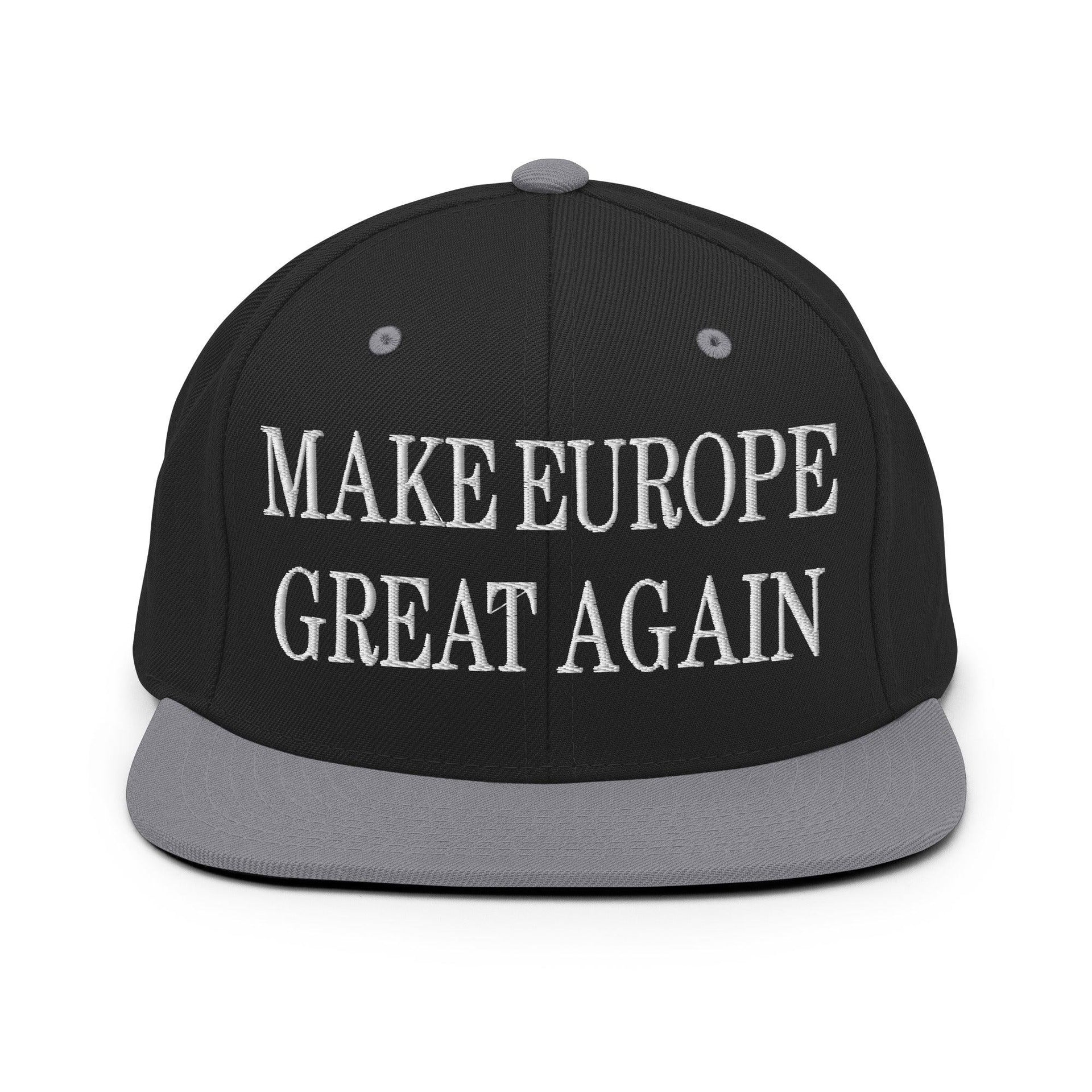 Make Europe Great Again Embroidered Flat Bill Brim Snapback Hat Black Silver Capital Crowns LADs Make Again