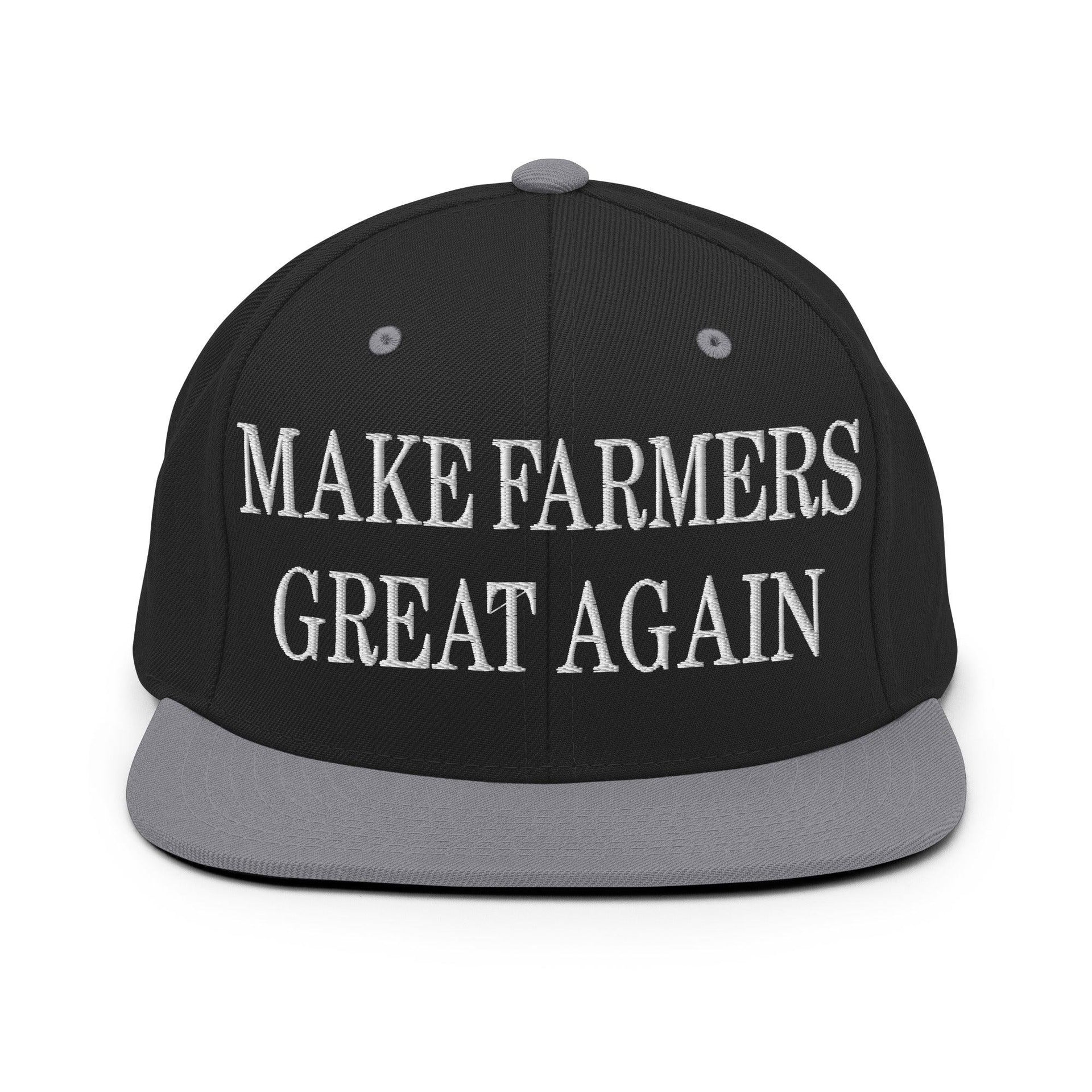 Make Farmers Great Again Embroidered Flat Bill Brim Snapback Hat Black Silver Capital Crowns LADs Make Again