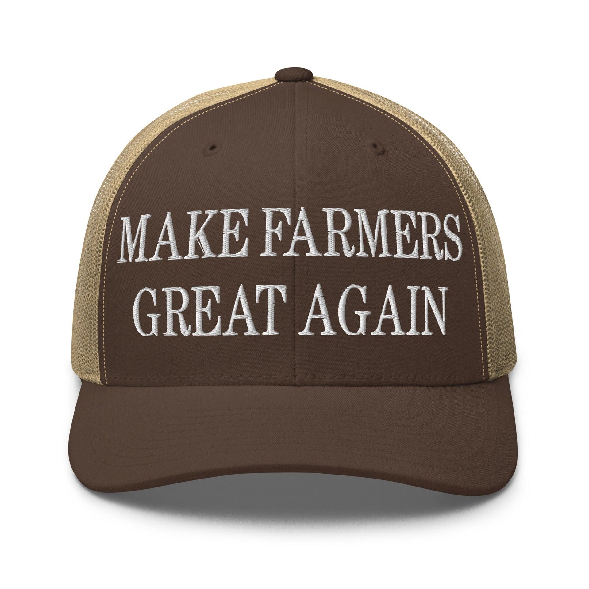 Make Farmers Great Again Embroidered Mesh Trucker Hat Brown Khaki Capital Crowns LADs Make Again Trucker Hats