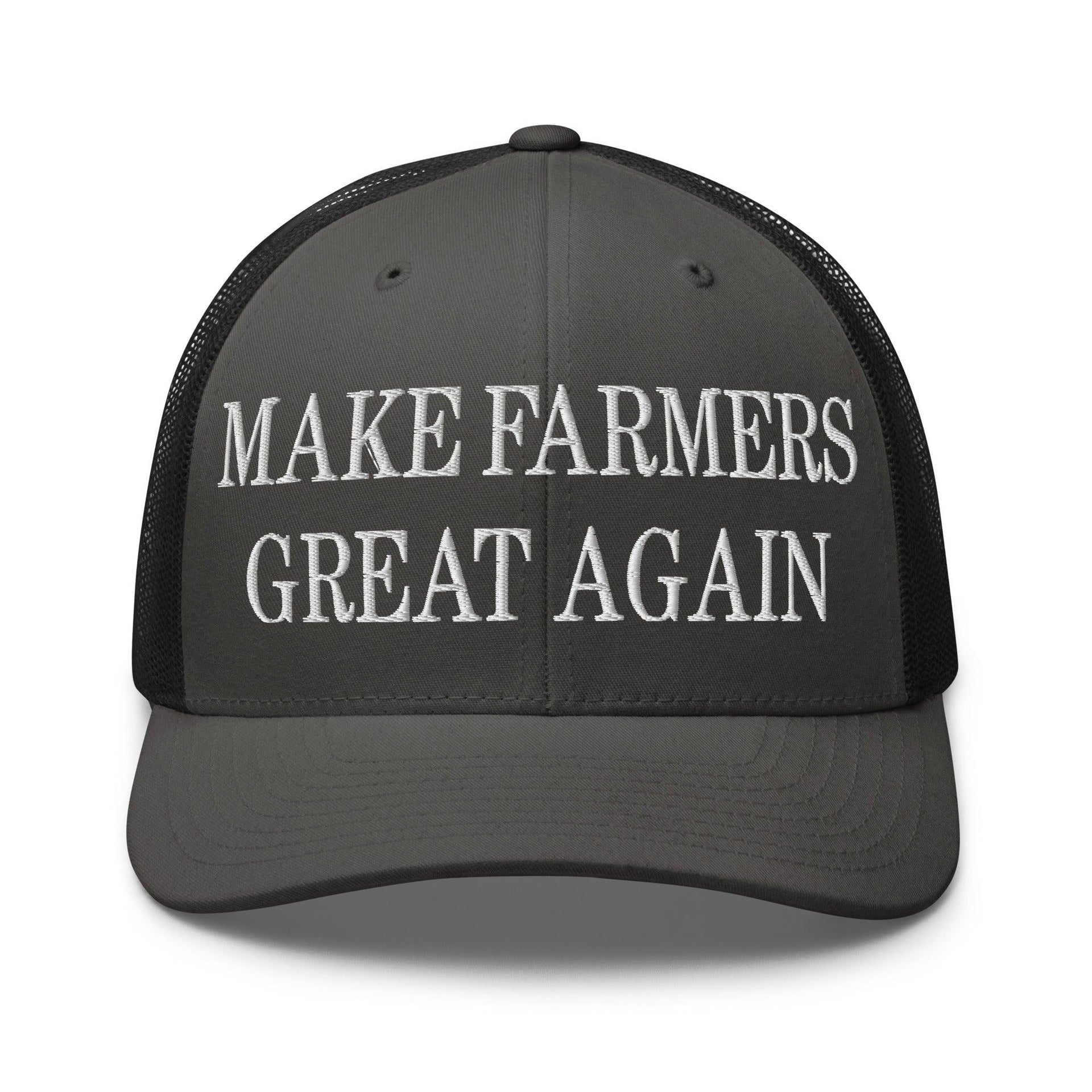 Make Farmers Great Again Embroidered Mesh Trucker Hat Charcoal Black Capital Crowns LADs Make Again Trucker Hats