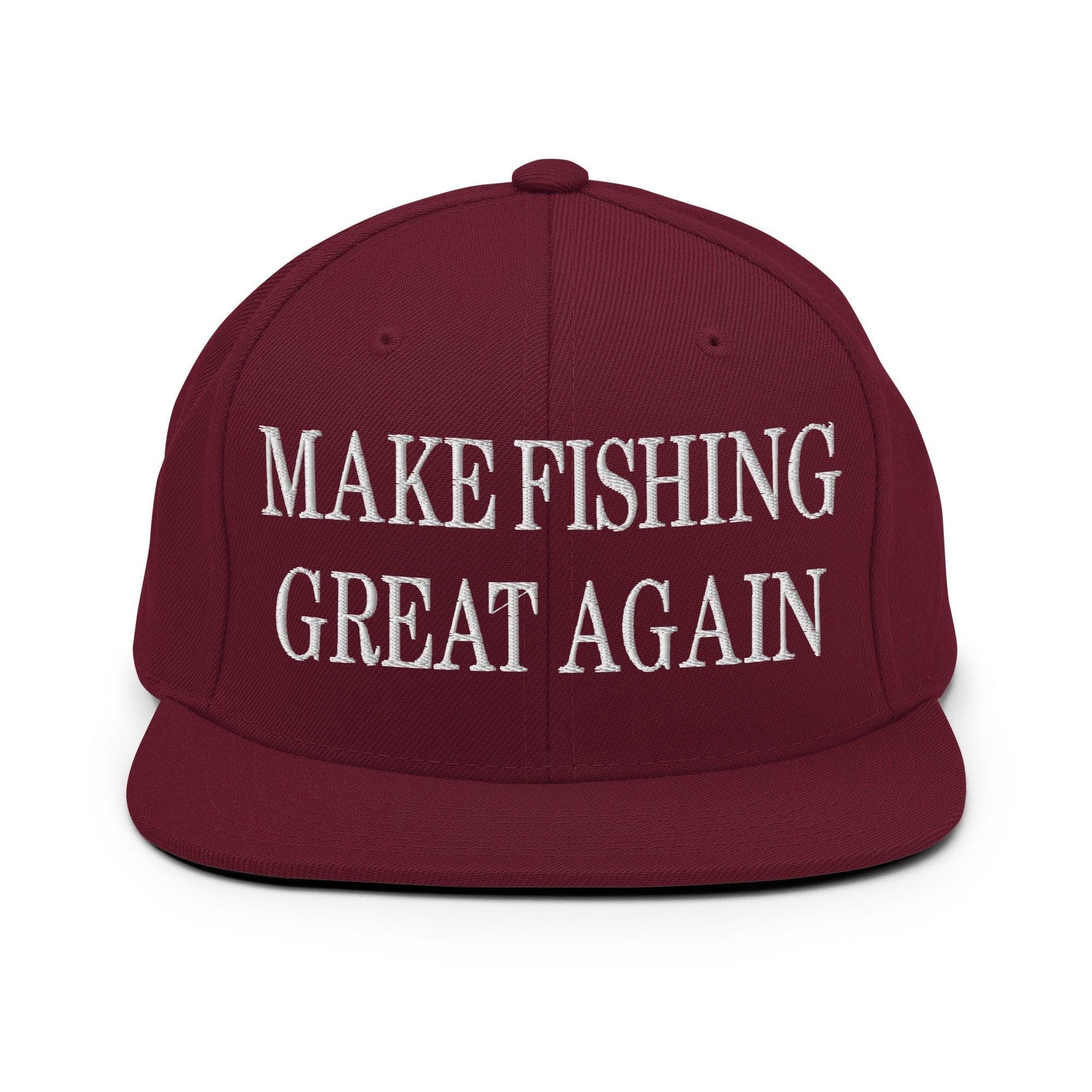Make Fishing Great Again Embroidered Flat Bill Brim Snapback Hat Maroon Capital Crowns LADs Make Again