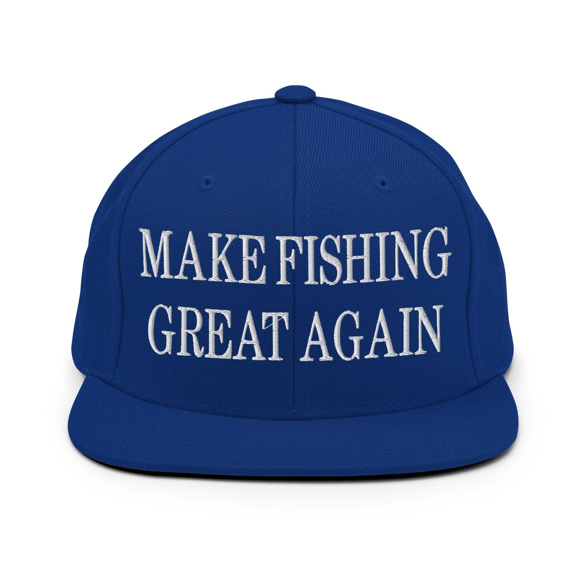 Make Fishing Great Again Embroidered Flat Bill Brim Snapback Hat Royal Blue Capital Crowns LADs Make Again