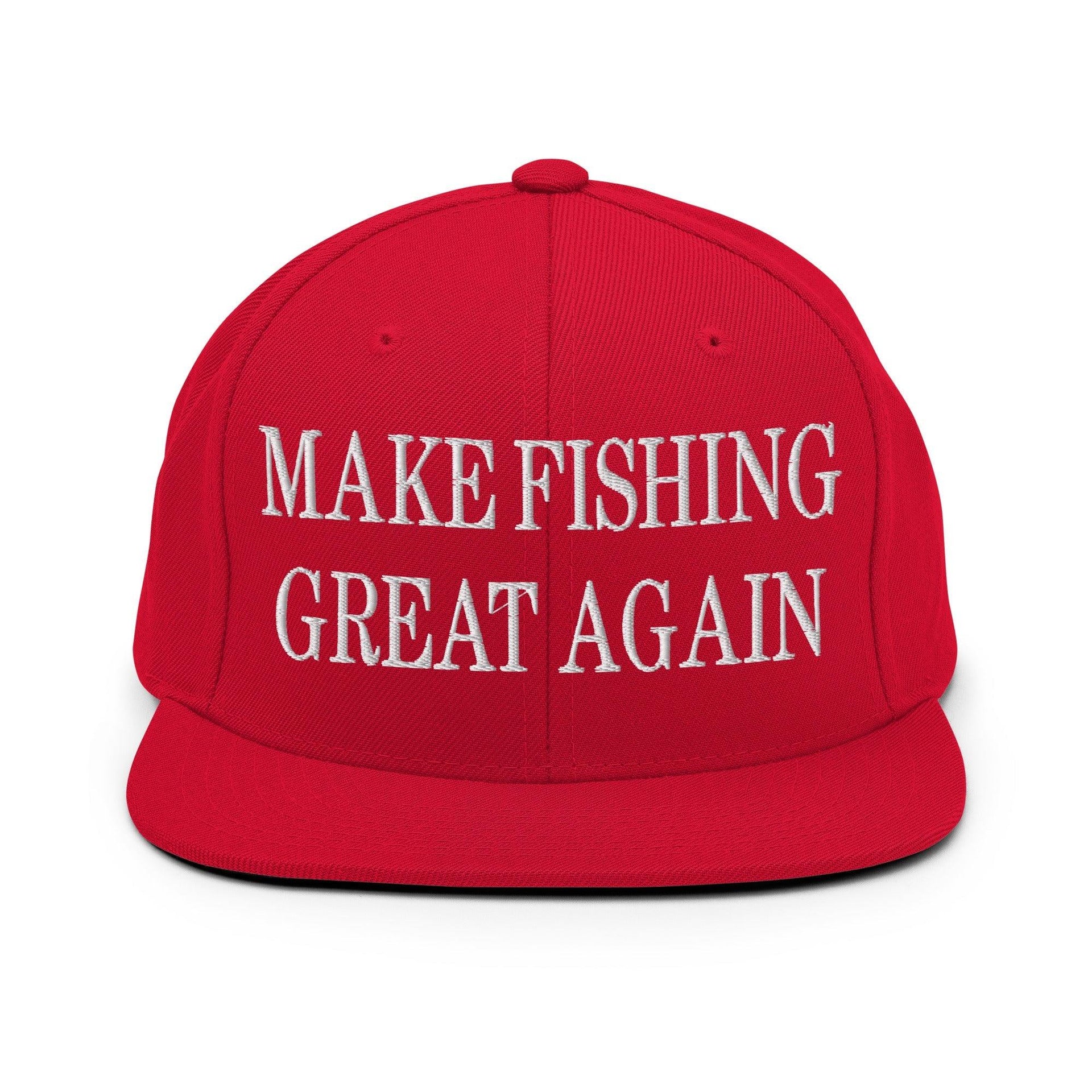 Make Fishing Great Again Embroidered Flat Bill Brim Snapback Hat Red Capital Crowns LADs Make Again