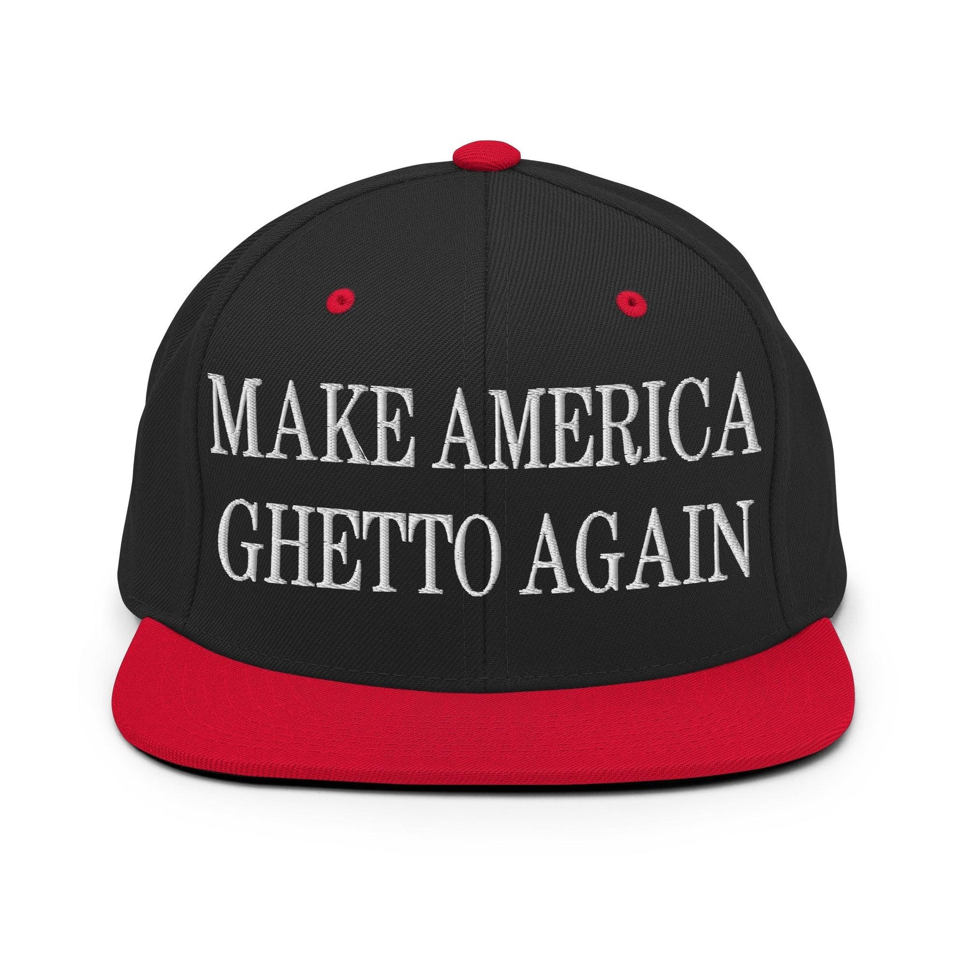 Make Us Ghetto Again Embroidered Flat Bill Brim Snapback Hat Black Red Capital Crowns Make Again