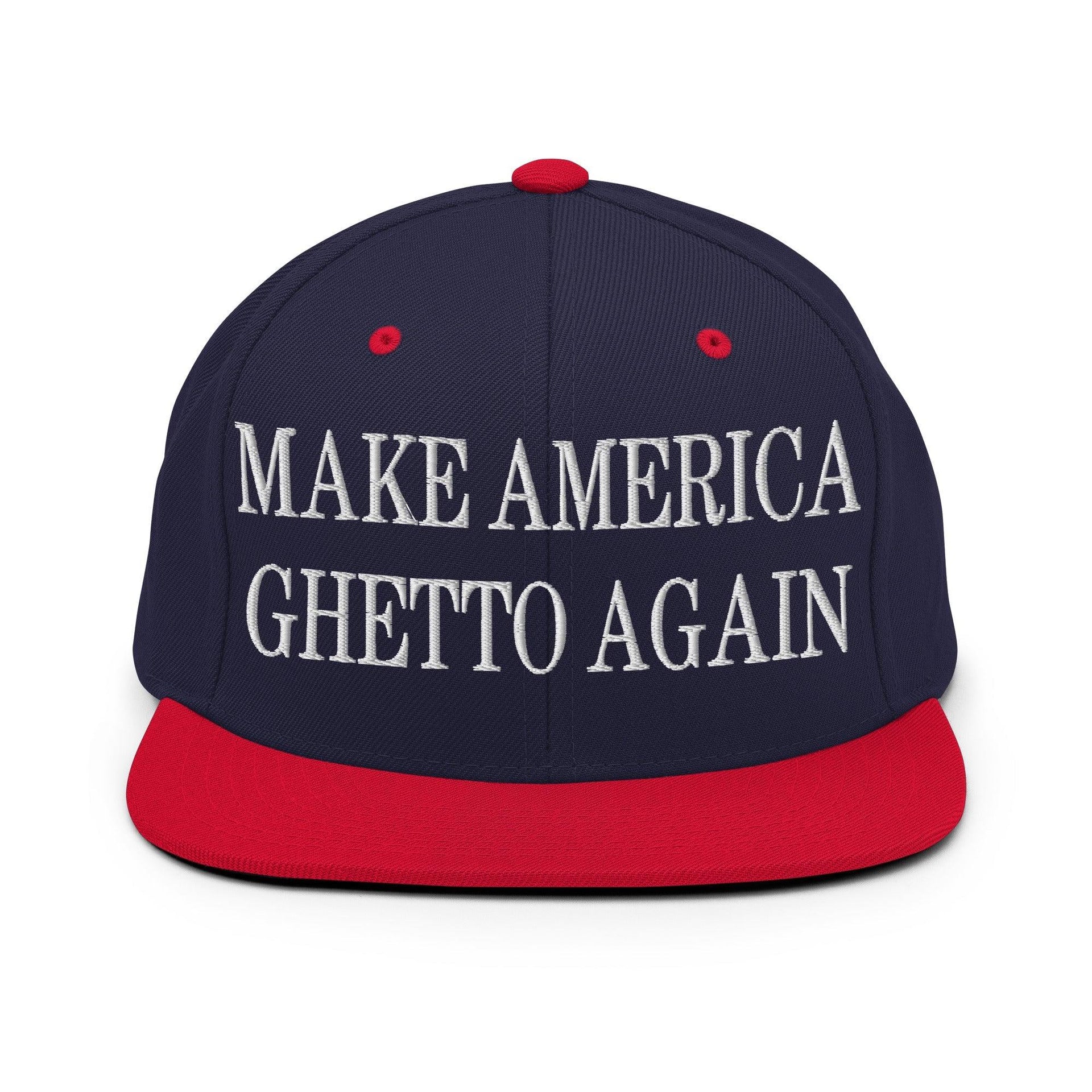 Make Us Ghetto Again Embroidered Flat Bill Brim Snapback Hat Navy Red Capital Crowns Make Again