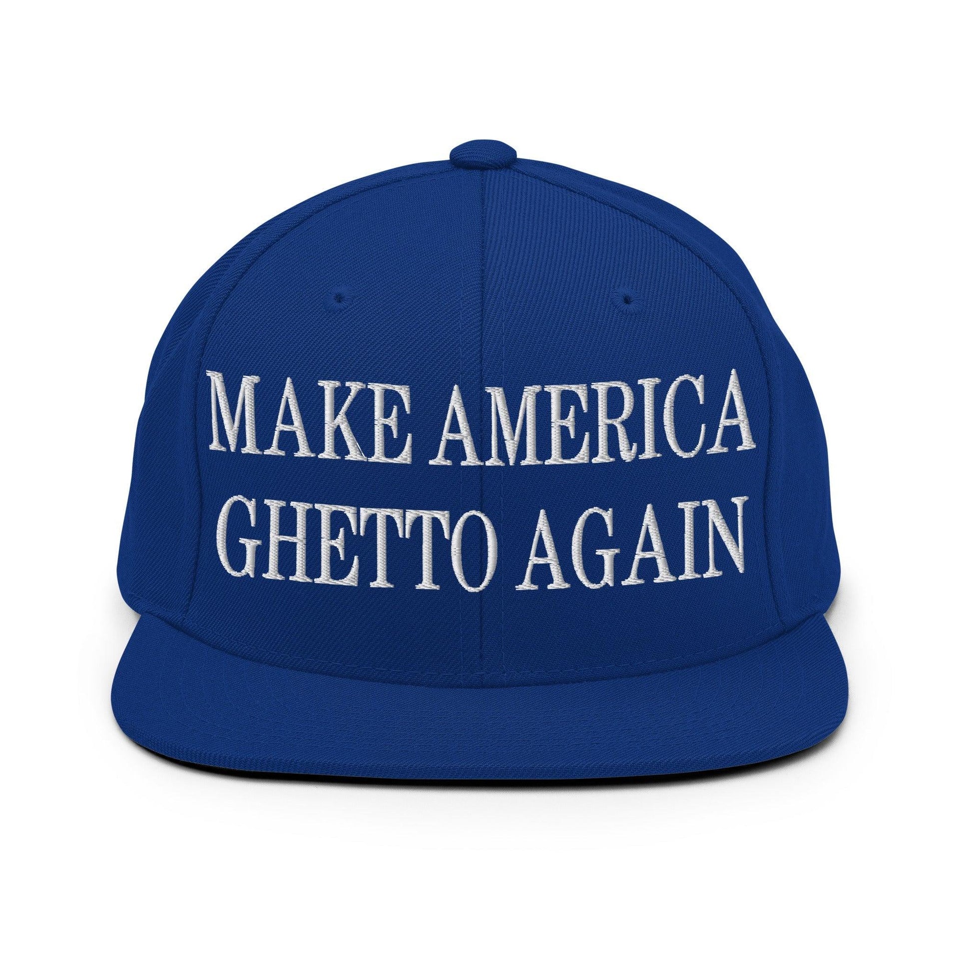 Make Us Ghetto Again Embroidered Flat Bill Brim Snapback Hat Royal Blue Capital Crowns Make Again