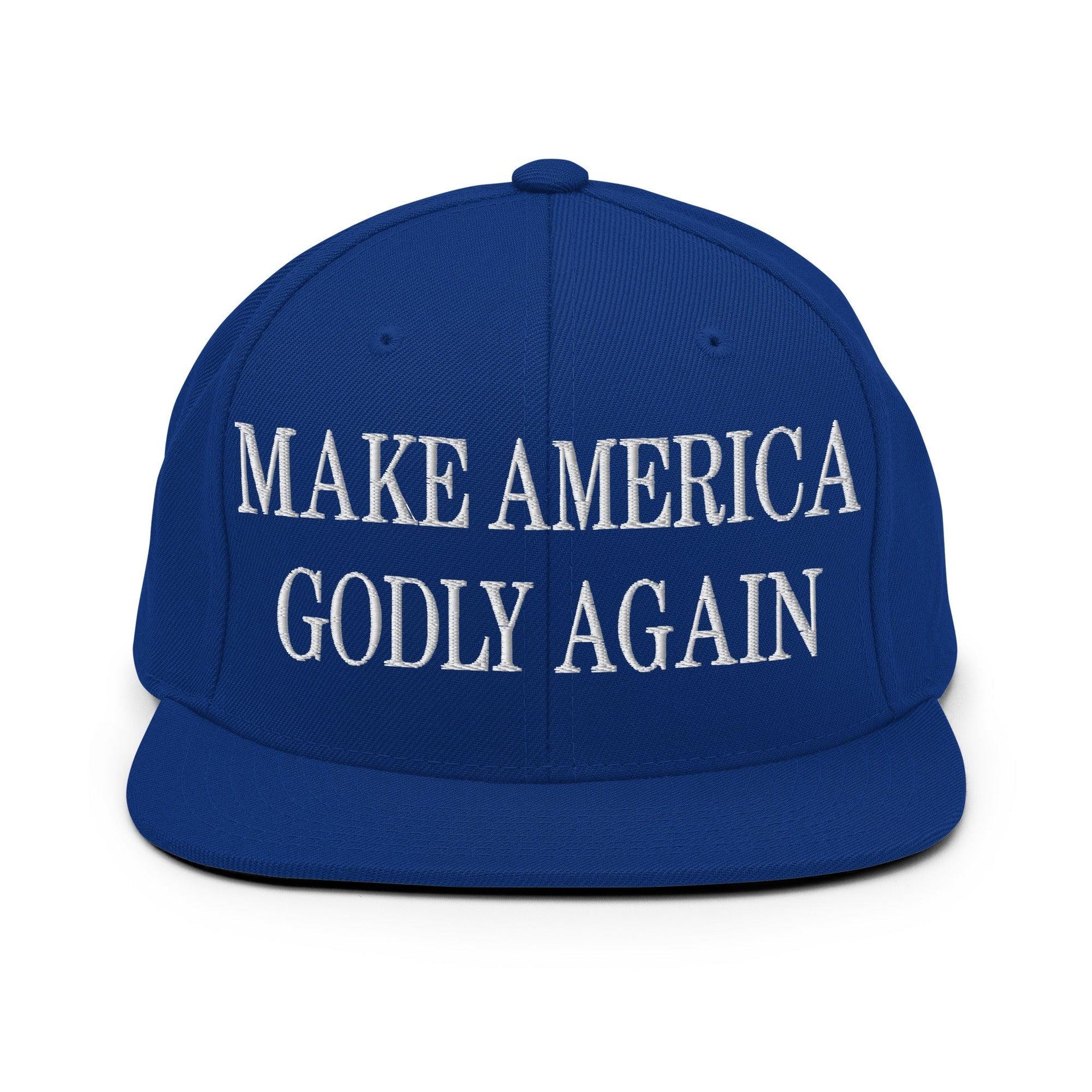 Make Us Godly Again Embroidered Flat Bill Brim Snapback Hat Royal Blue Capital Crowns Make Again