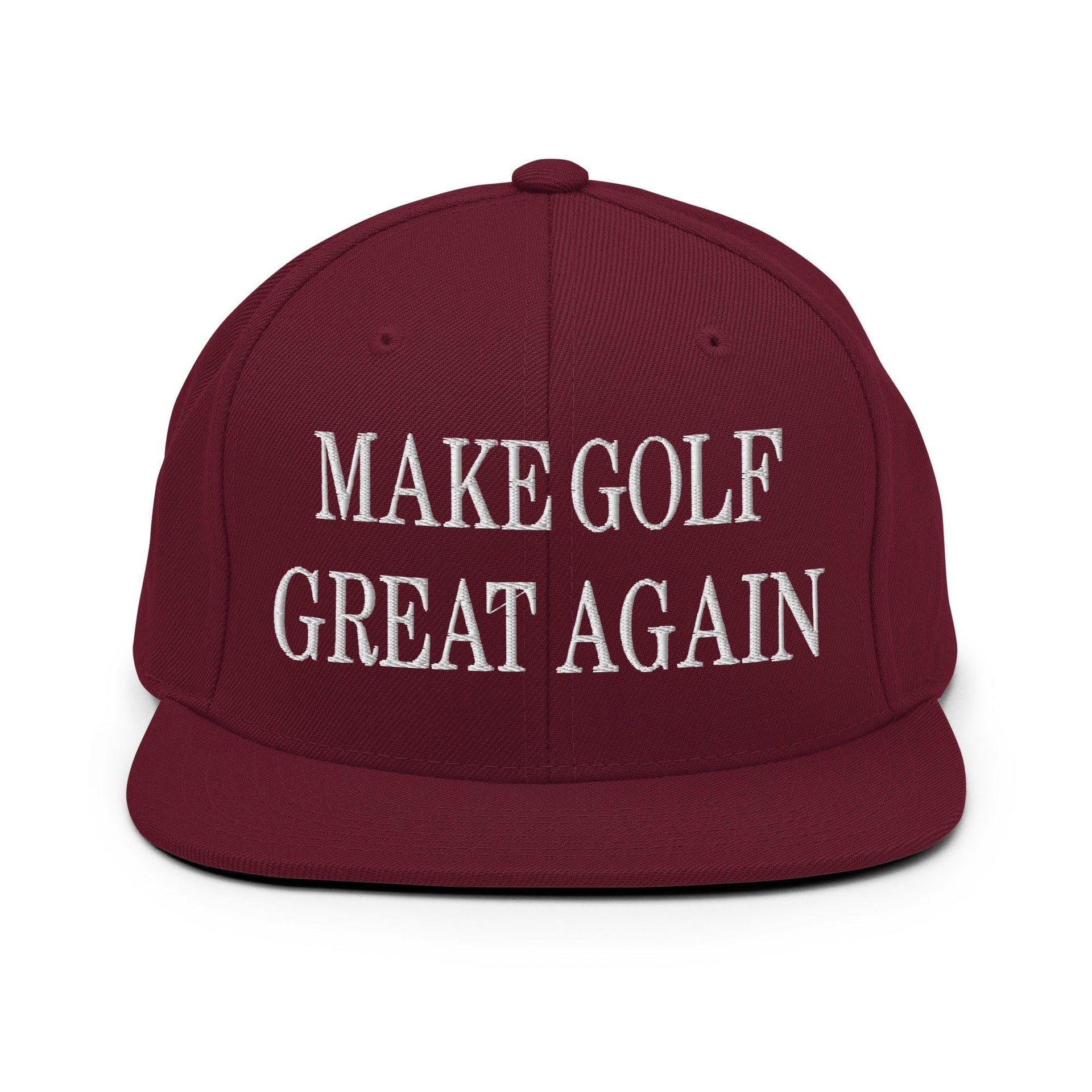 Make Golf Great Again Embroidered Flat Bill Brim Snapback Hat Maroon Capital Crowns LADs Make Again