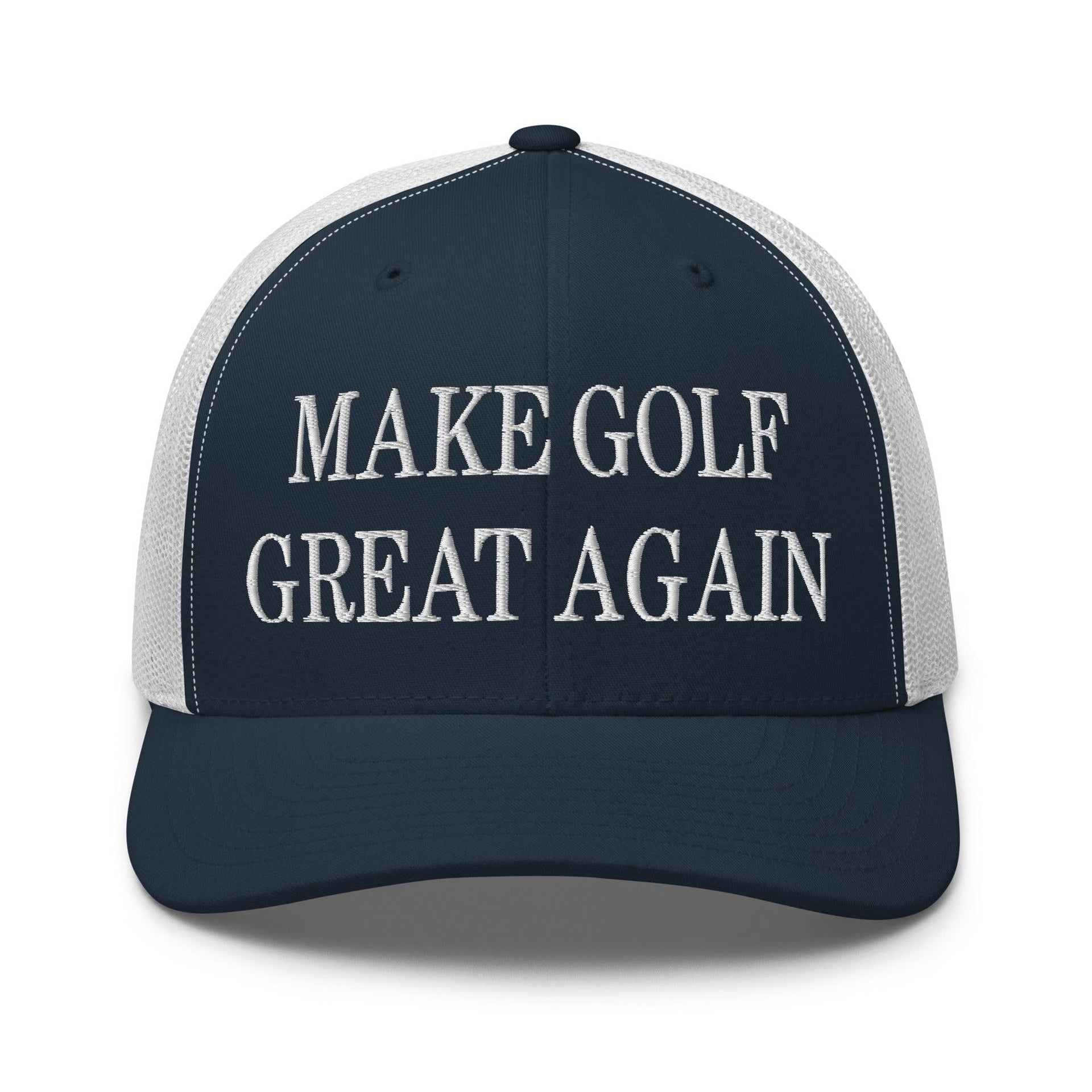 Make Golf Great Again Embroidered Mesh Trucker Hat Navy White Capital Crowns LADs Make Again Trucker Hats