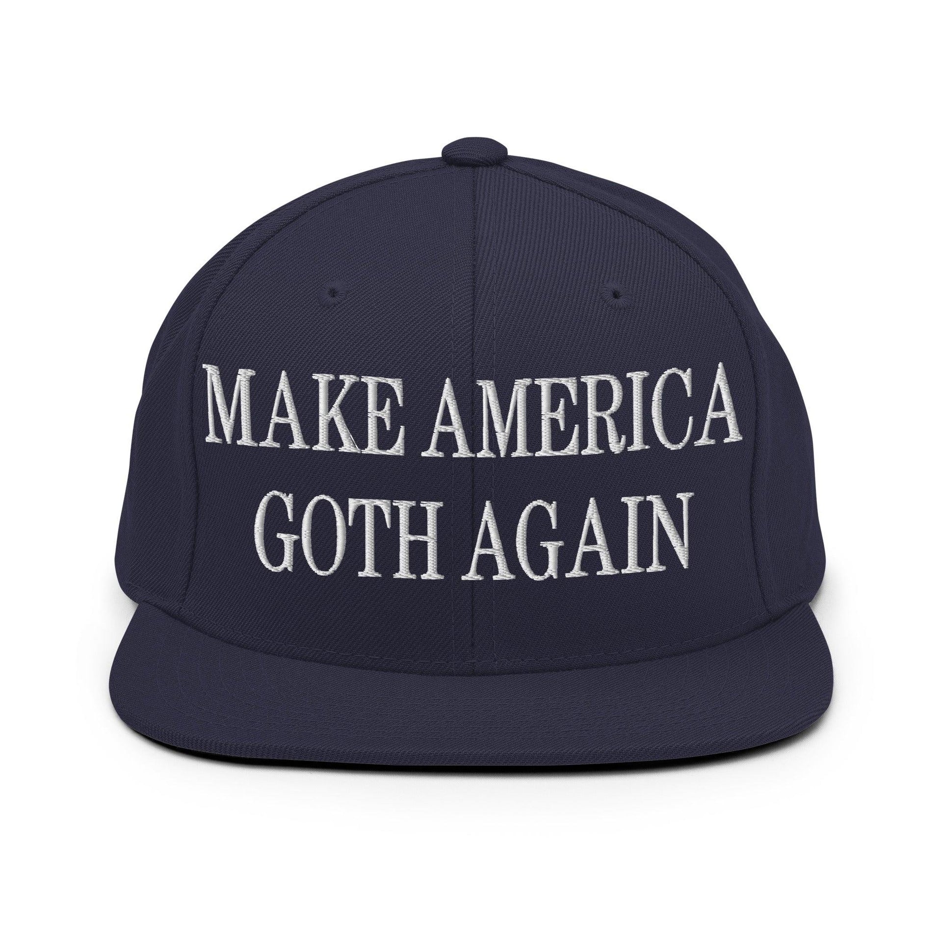Make Us Goth Again Embroidered Flat Bill Brim Snapback Hat Navy Capital Crowns Make Again