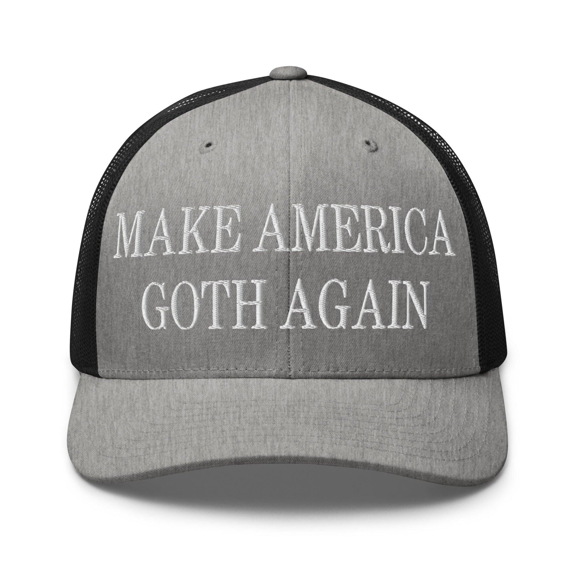 Make Us Goth Again Embroidered Mesh Trucker Hat Heather Black Capital Crowns Make Again Trucker Hats