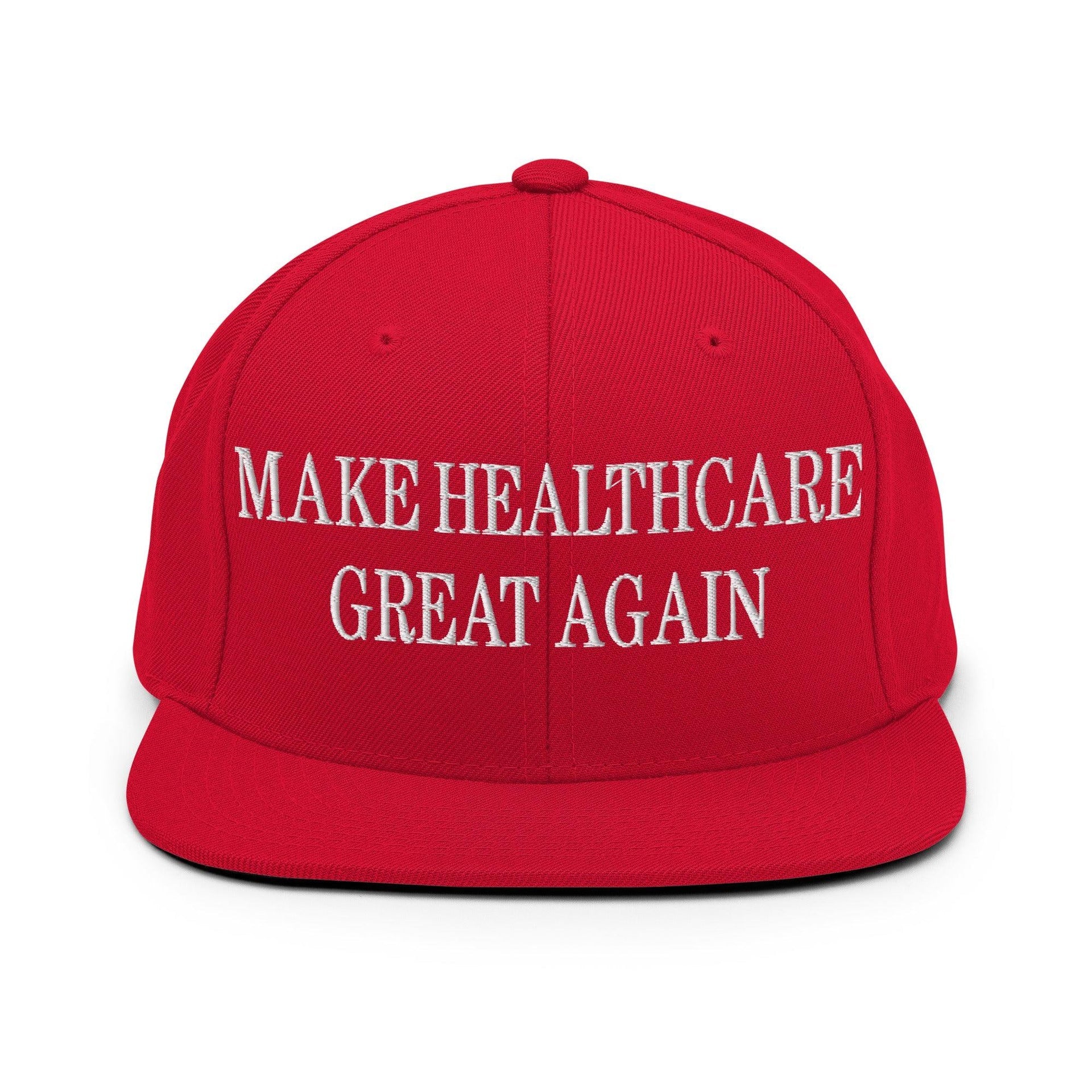 Make Healthcare Great Again Embroidered Flat Bill Brim Snapback Hat Red Capital Crowns LADs Make Again Snapback Hats
