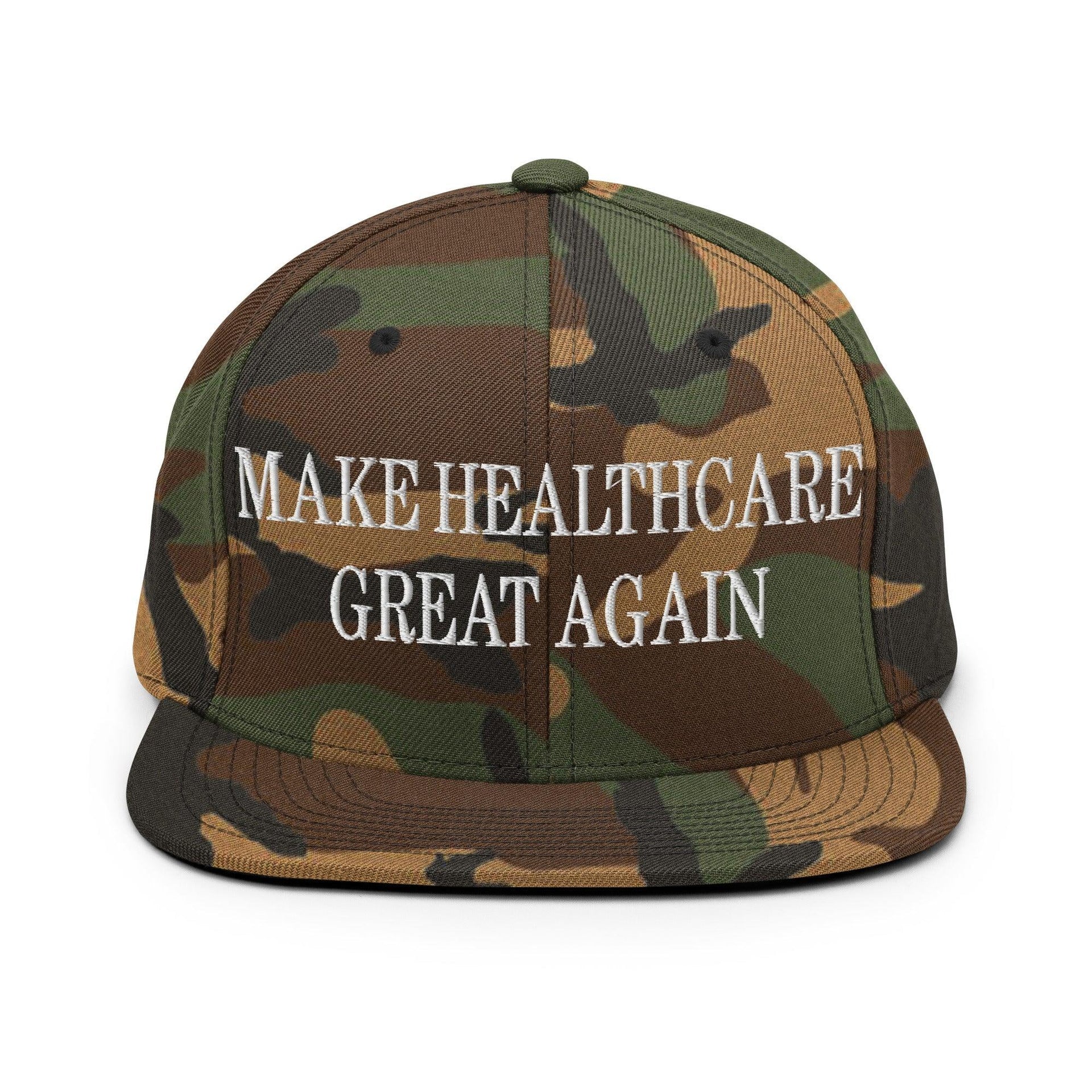 Make Healthcare Great Again Embroidered Flat Bill Brim Snapback Hat Green Camo Capital Crowns LADs Make Again Snapback Hats