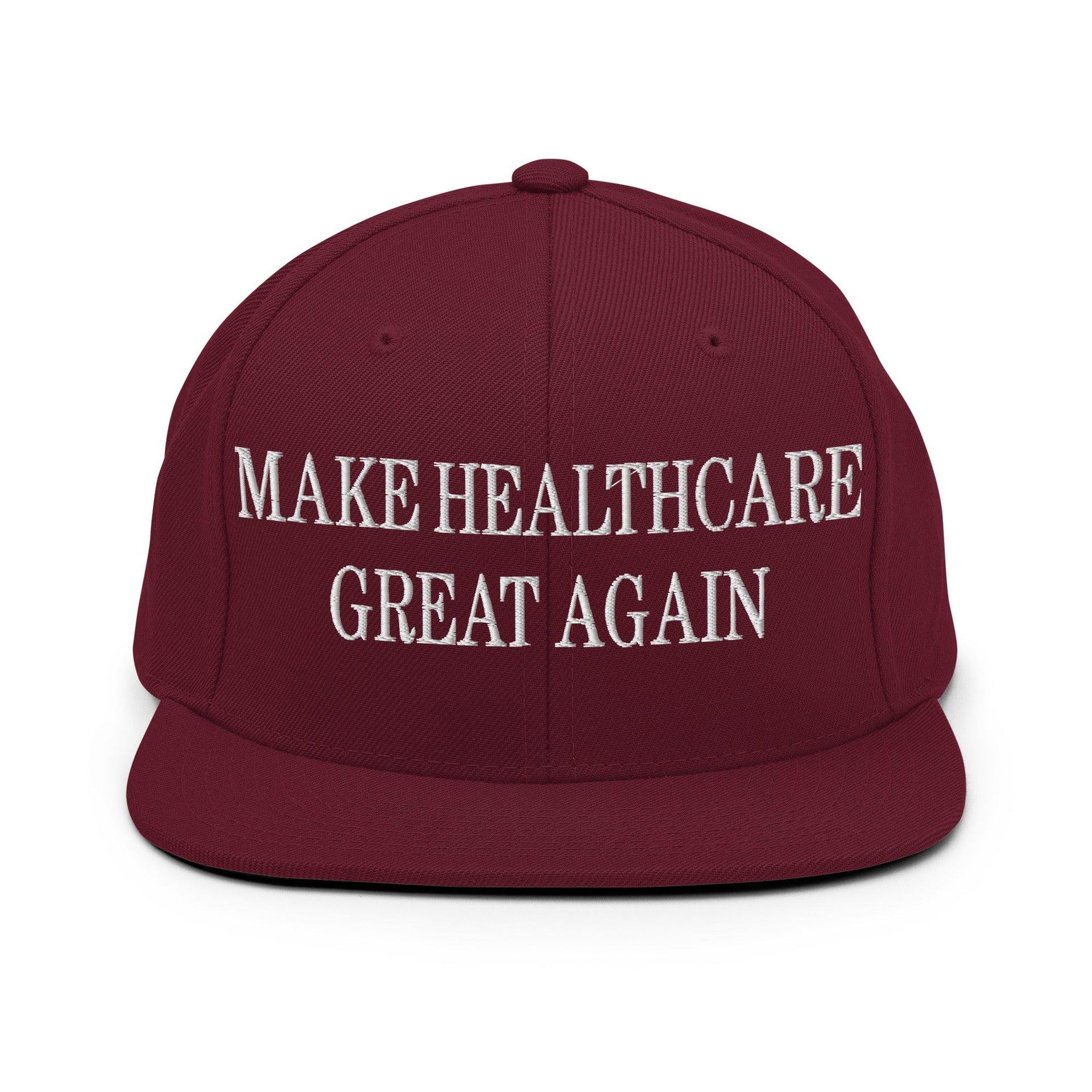 Make Healthcare Great Again Embroidered Flat Bill Brim Snapback Hat Maroon Capital Crowns LADs Make Again Snapback Hats