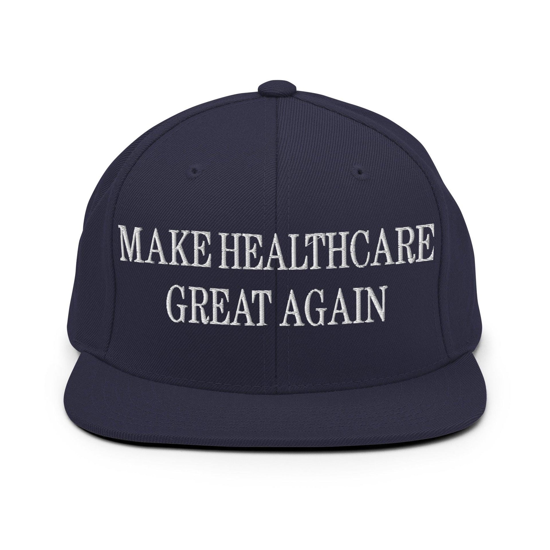 Make Healthcare Great Again Embroidered Flat Bill Brim Snapback Hat Navy Capital Crowns LADs Make Again Snapback Hats