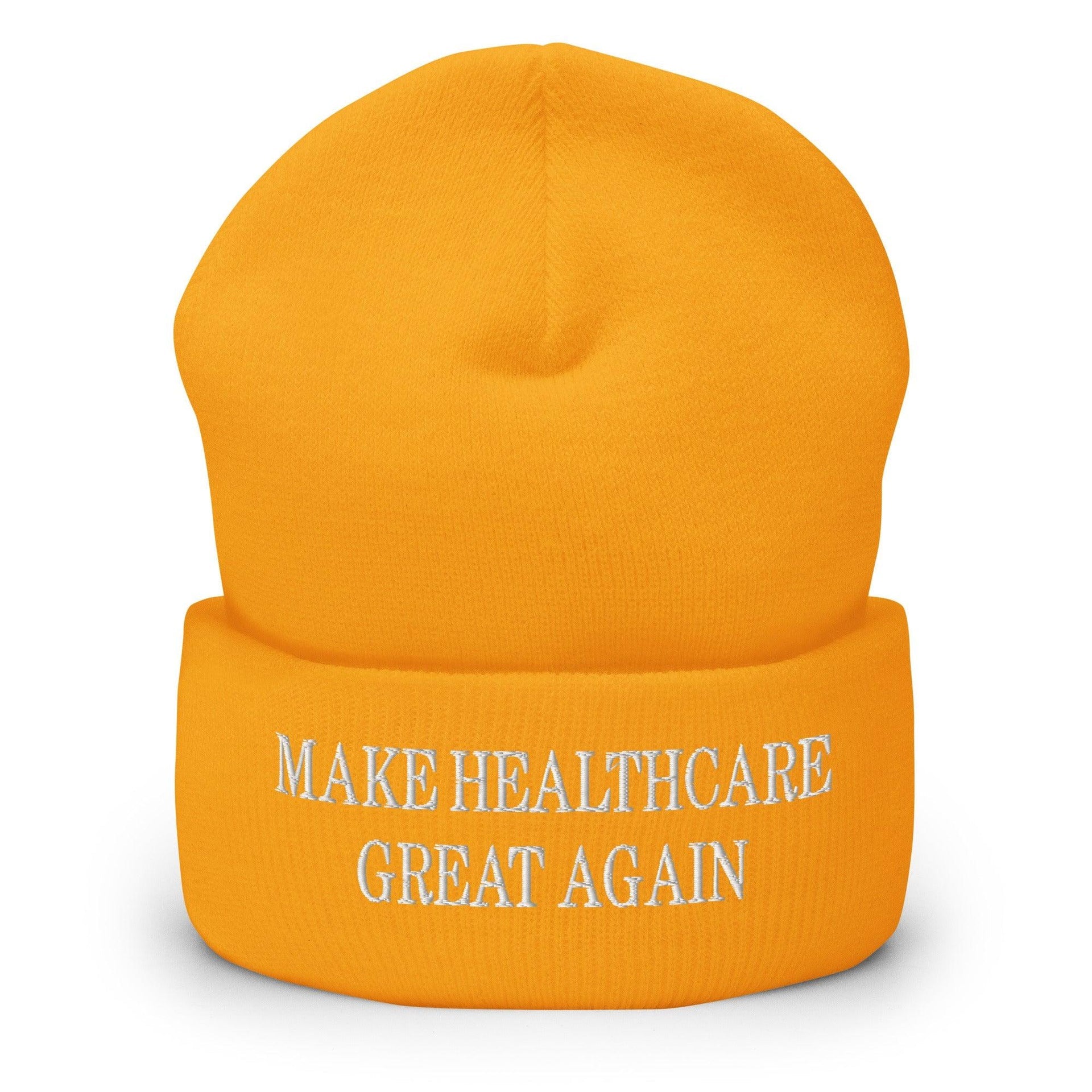 Make Healthcare Great Again Embroidered Knit Cuffed Beanie Gold Beanies Capital Crowns Make Again