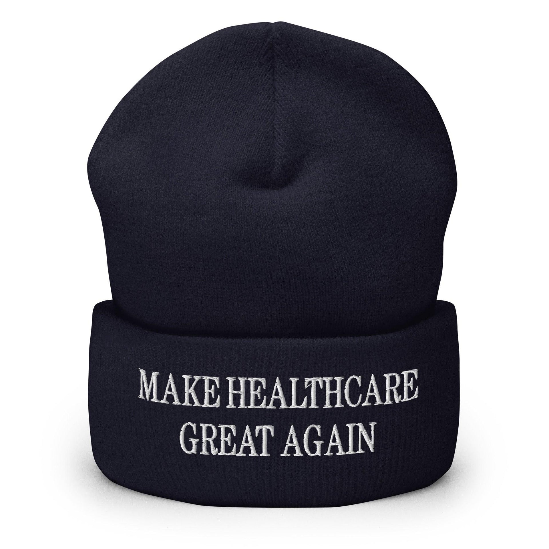 Make Healthcare Great Again Embroidered Knit Cuffed Beanie Navy Beanies Capital Crowns Make Again